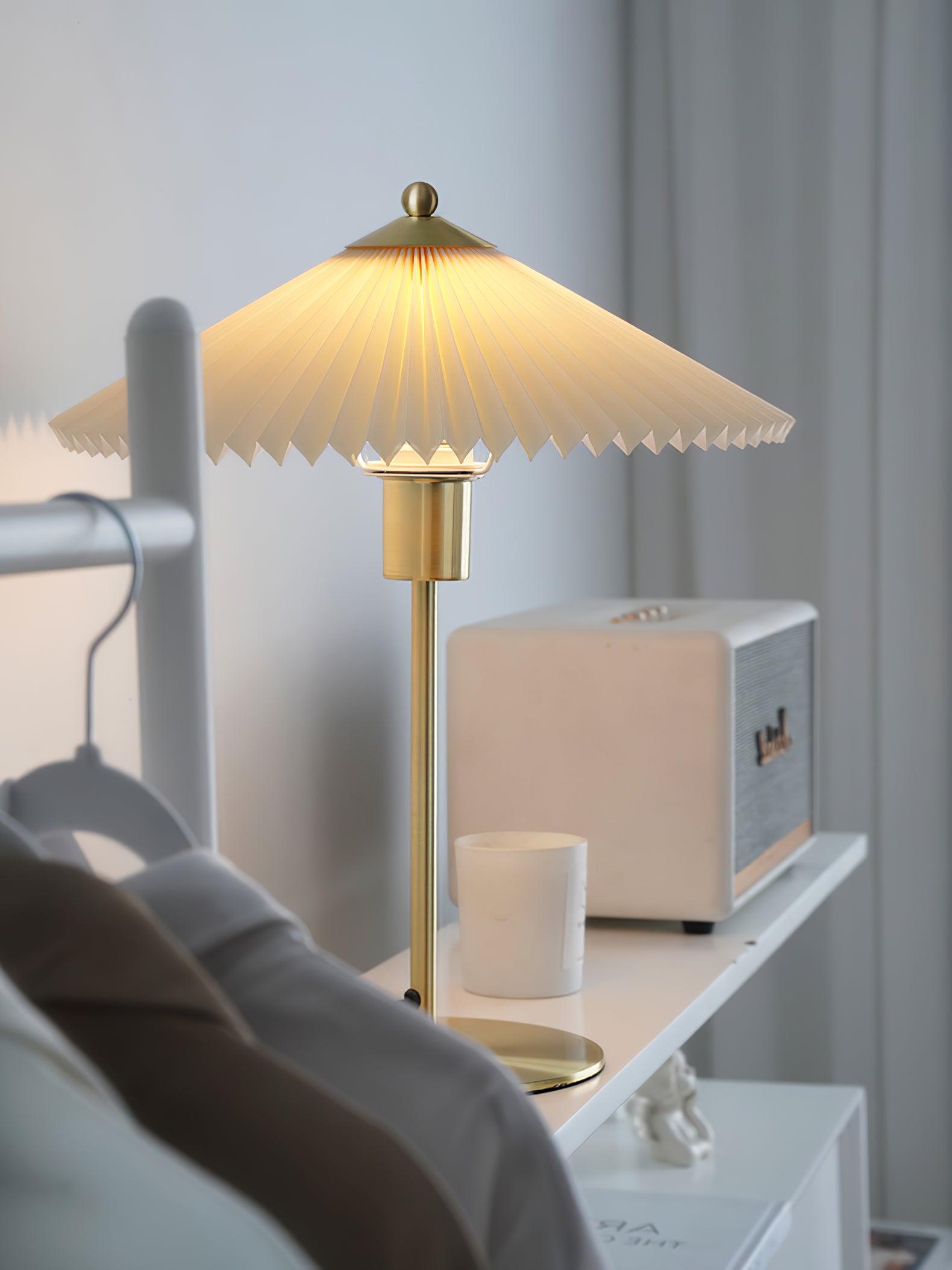 Perla Pleated Table Lamp - Modern Fabric Shade Bedside Light for Bedroom, Living Room & Office - Soft Ambient Lighting for Home Decor