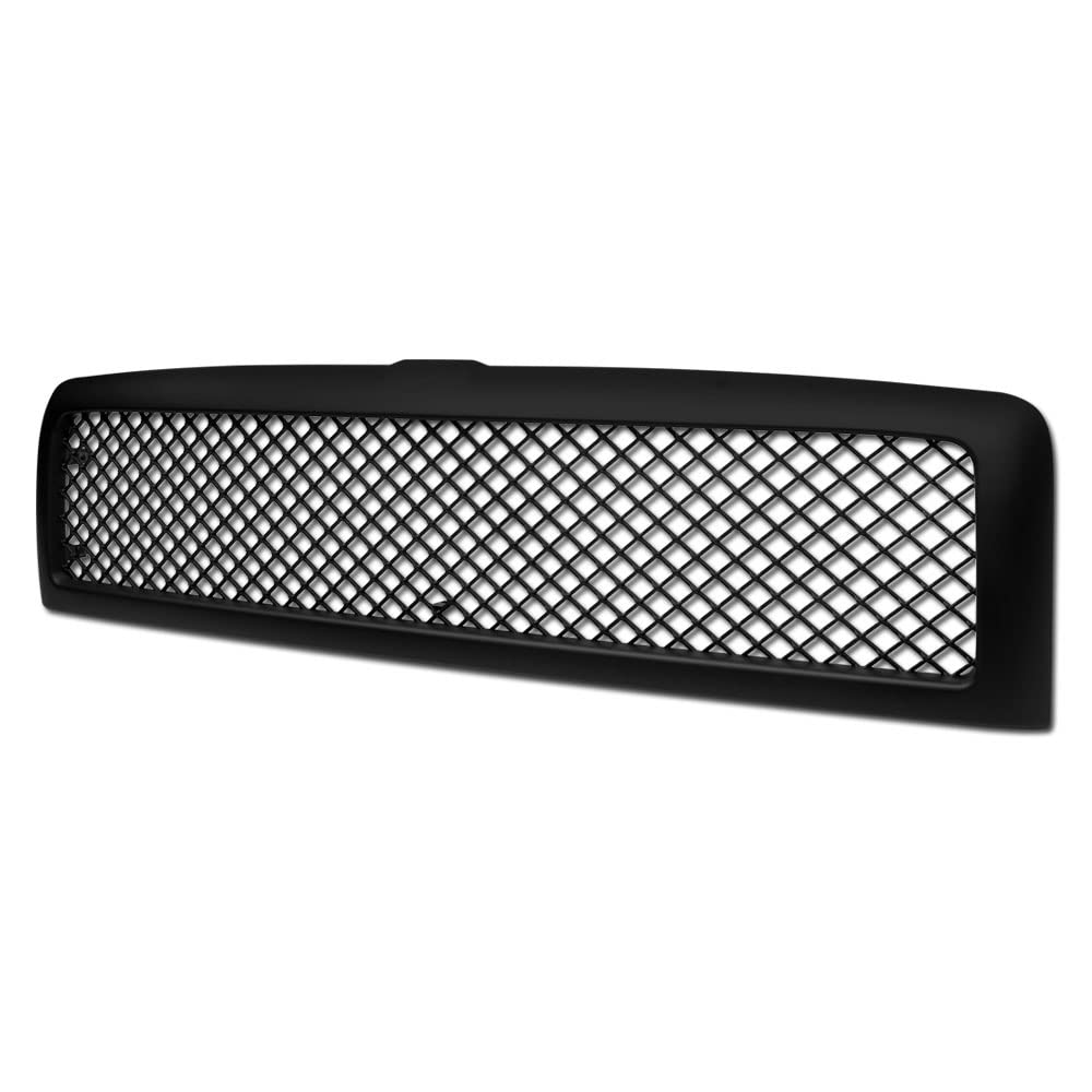 Matte Black ABS Mesh Front Hood Bumper Grill Grille Guard Compatible With 1994-2001 Dodge Ram 1500 & 1994-2002 Ram 2500 3500 - Durable Off-Road Protection for Trucks