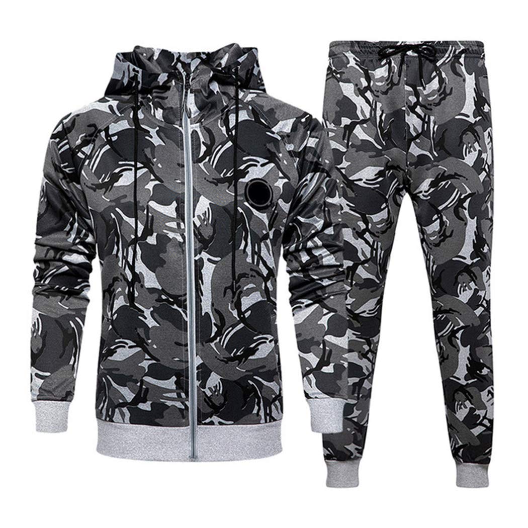 Men's Casual Tracksuit 2-Piece Set - Long Sleeve Hooded Running Jogging Athletic Sportswear for Gym, Workout & Outdoor Activities