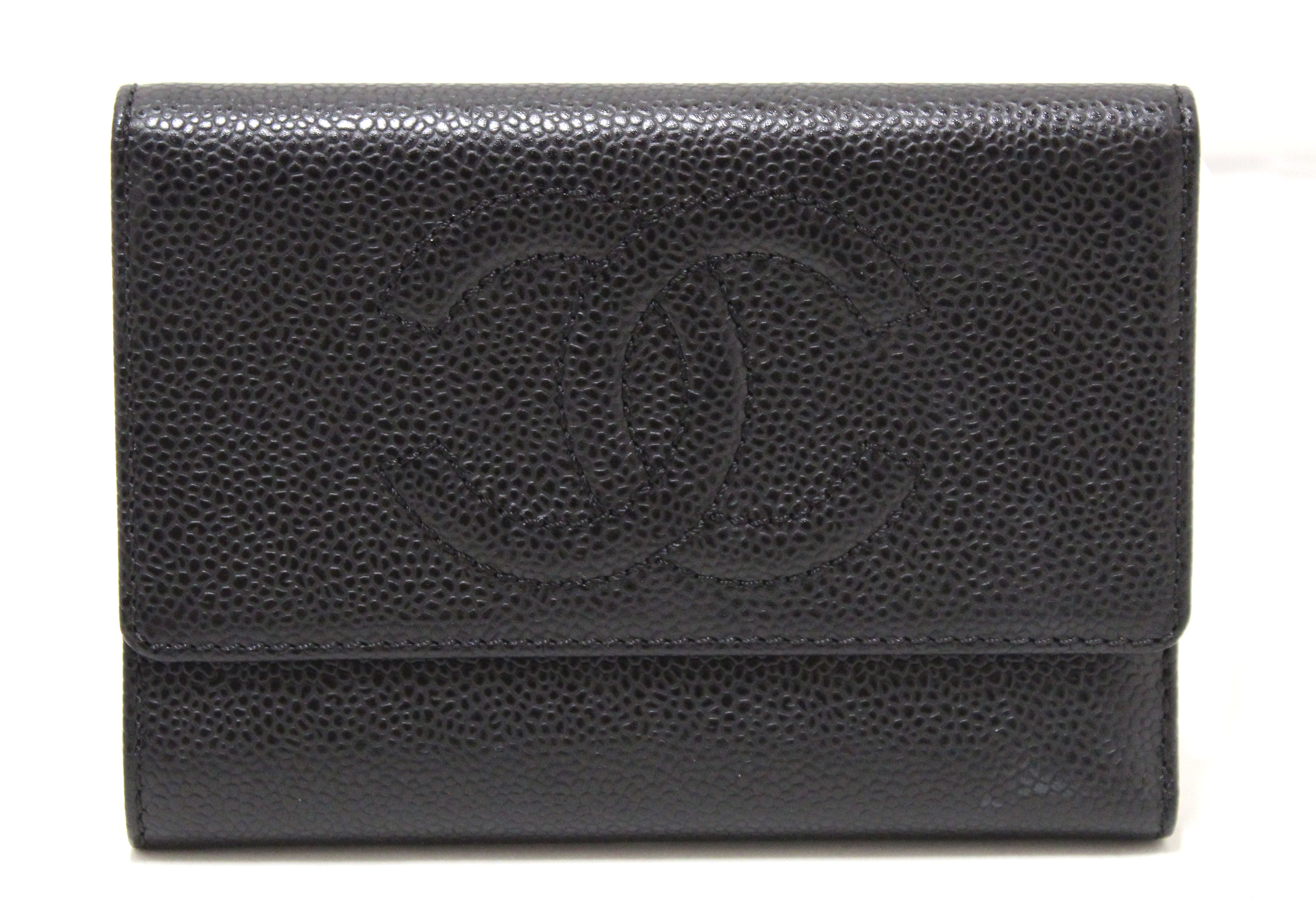 Authentic Chanel Black Caviar Leather Classic Medium CC Timeless Trifold Wallet for Women | Luxury Designer Handbag Accessory | Perfect for Everyday Use, Gifts & Special Occasions