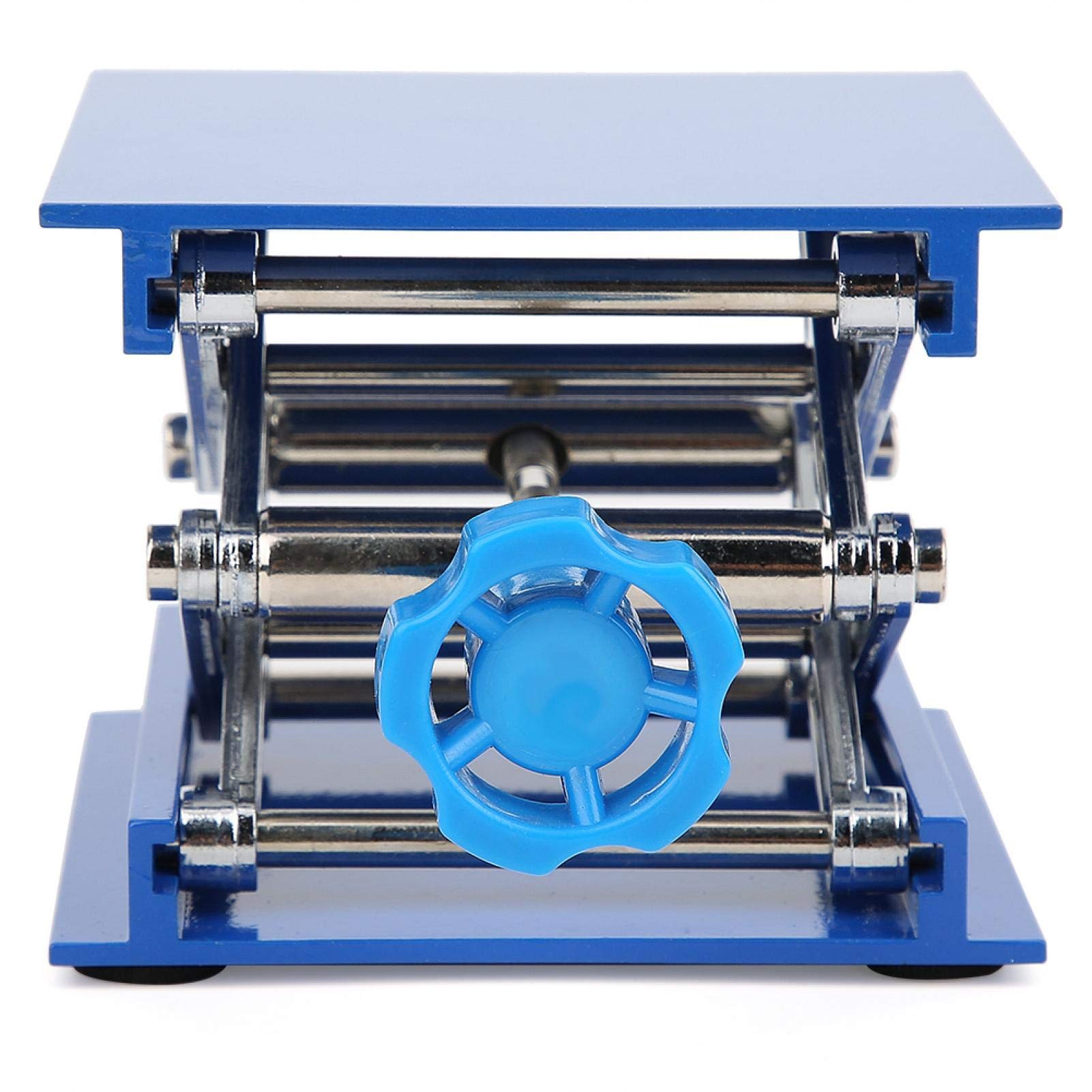 4X4 Scissor Jack Stand - 100x100mm Blue Electroplated Aluminum Lifting Platform for Lab Equipment, Car Repair & DIY Projects - Heavy Duty Scissor Jack Lifter Rack for Workbench, Garage & Industrial Use
