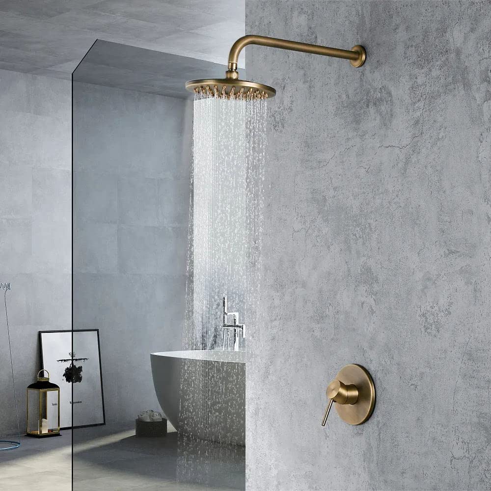Antique Brass Rain Shower Head Set - 8 Inch Wall Mounted Waterfall Shower System with Concealed Valve & Trims for Luxurious Bathroom Upgrade | Perfect for Spa-Like Experience & Modern Home Decor