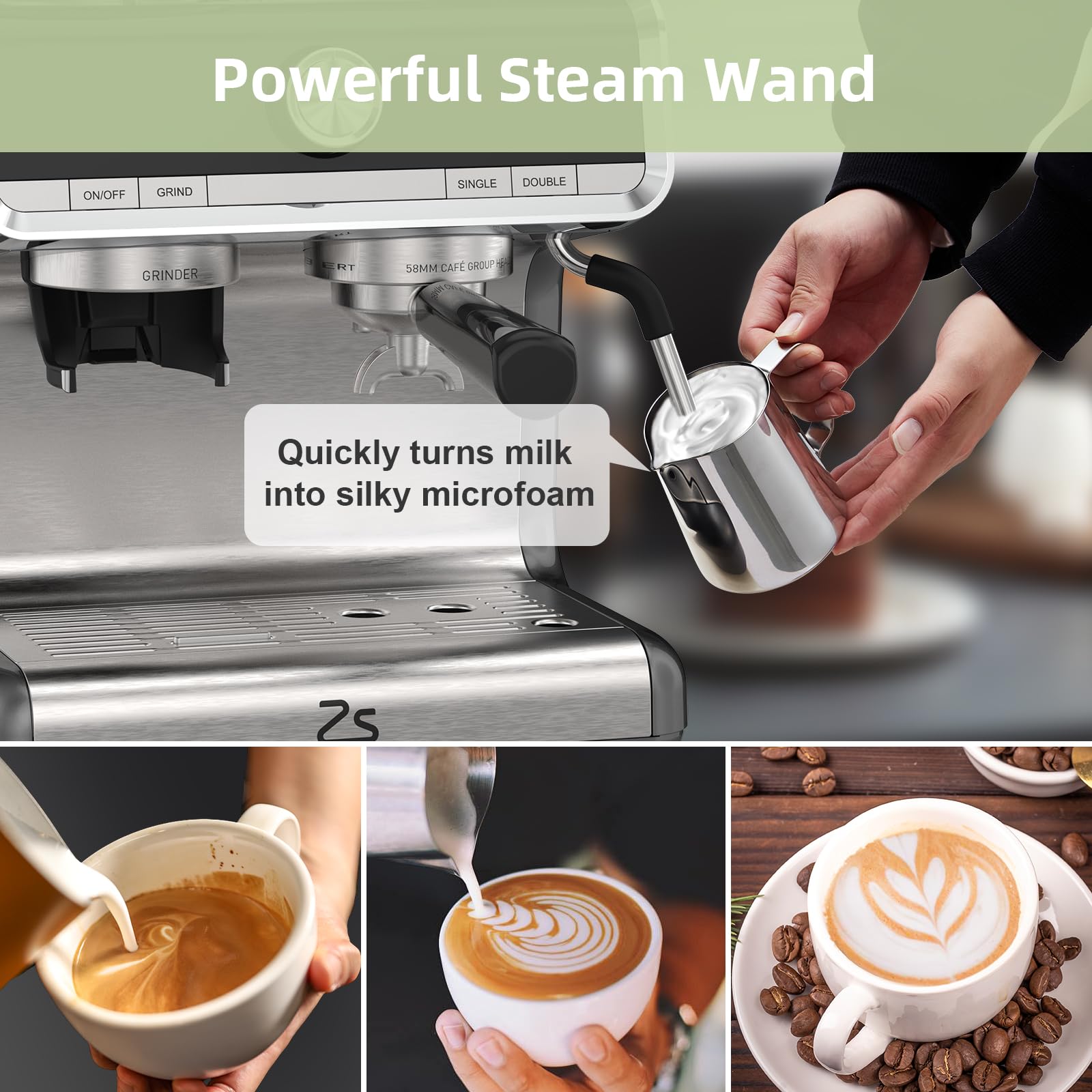 Garvee 20 Bar Semi-Automatic Espresso Coffee Machine with Built-in Grinder & Milk Frother - PID Temperature Control, 2.8L Water Tank - Perfect for Making Cappuccino, Latte, Macchiato at Home or Office