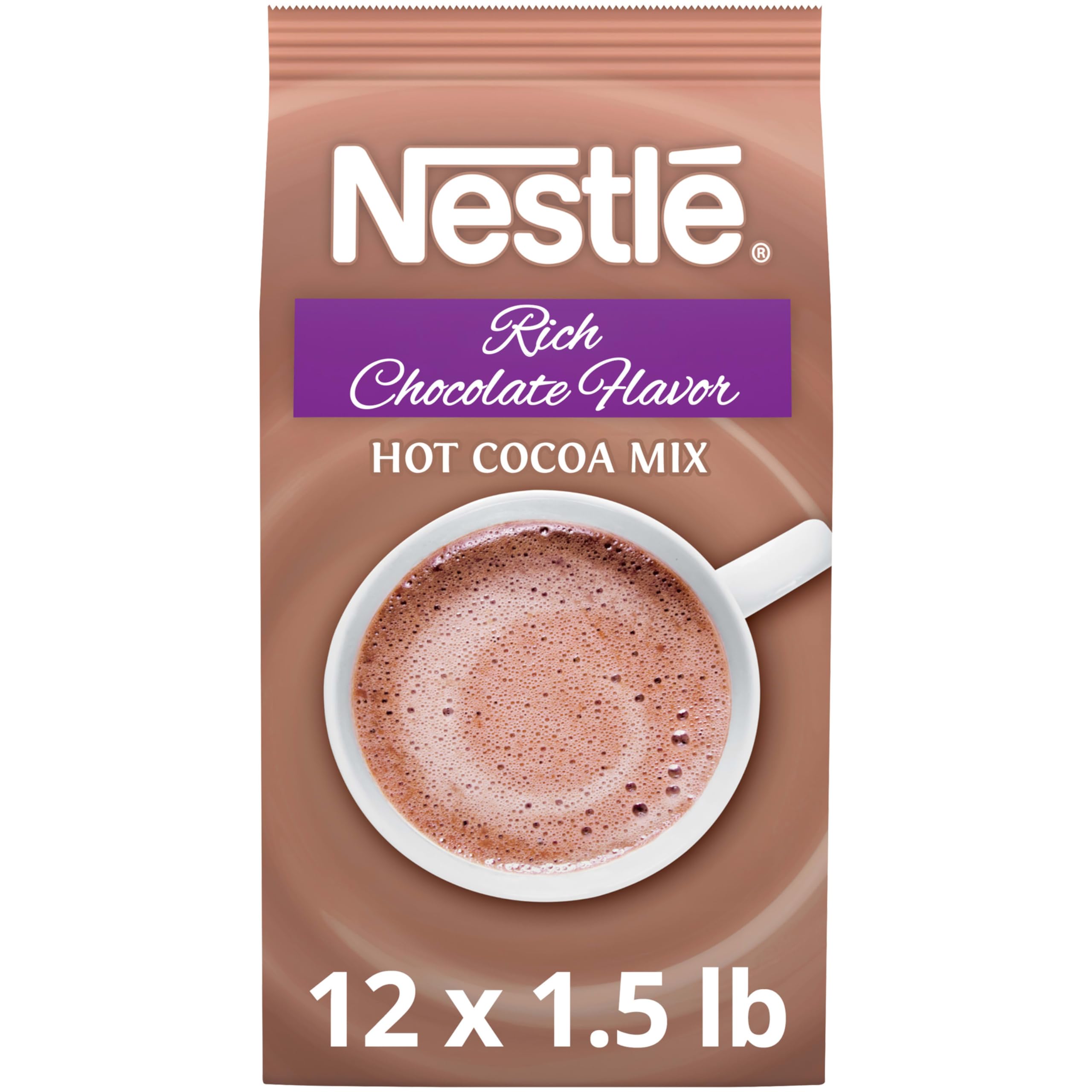 Nestle Rich Chocolate Flavor Hot Cocoa Mix - Bulk Whipped Hot Chocolate Powder, 1.5 lb Bag (Pack of 12) - Perfect for Winter Warmth, Holiday Gifts & Cozy Family Moments