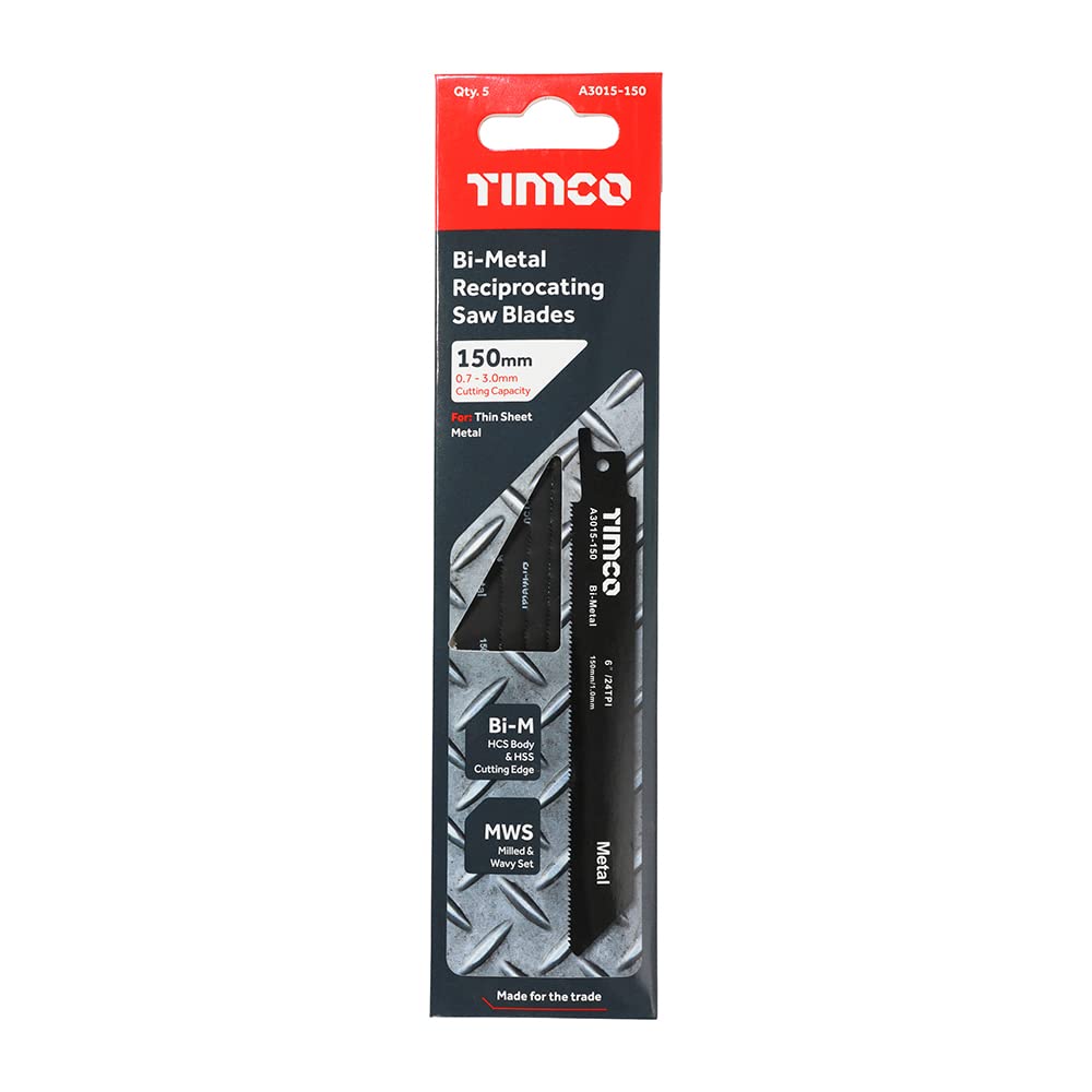 A3015-150 Bi-Metal Sabre Saw Blades 150mm (5-Pack) - High-Performance Metal & Wood Cutting Blades for Demolition, Construction & DIY Projects