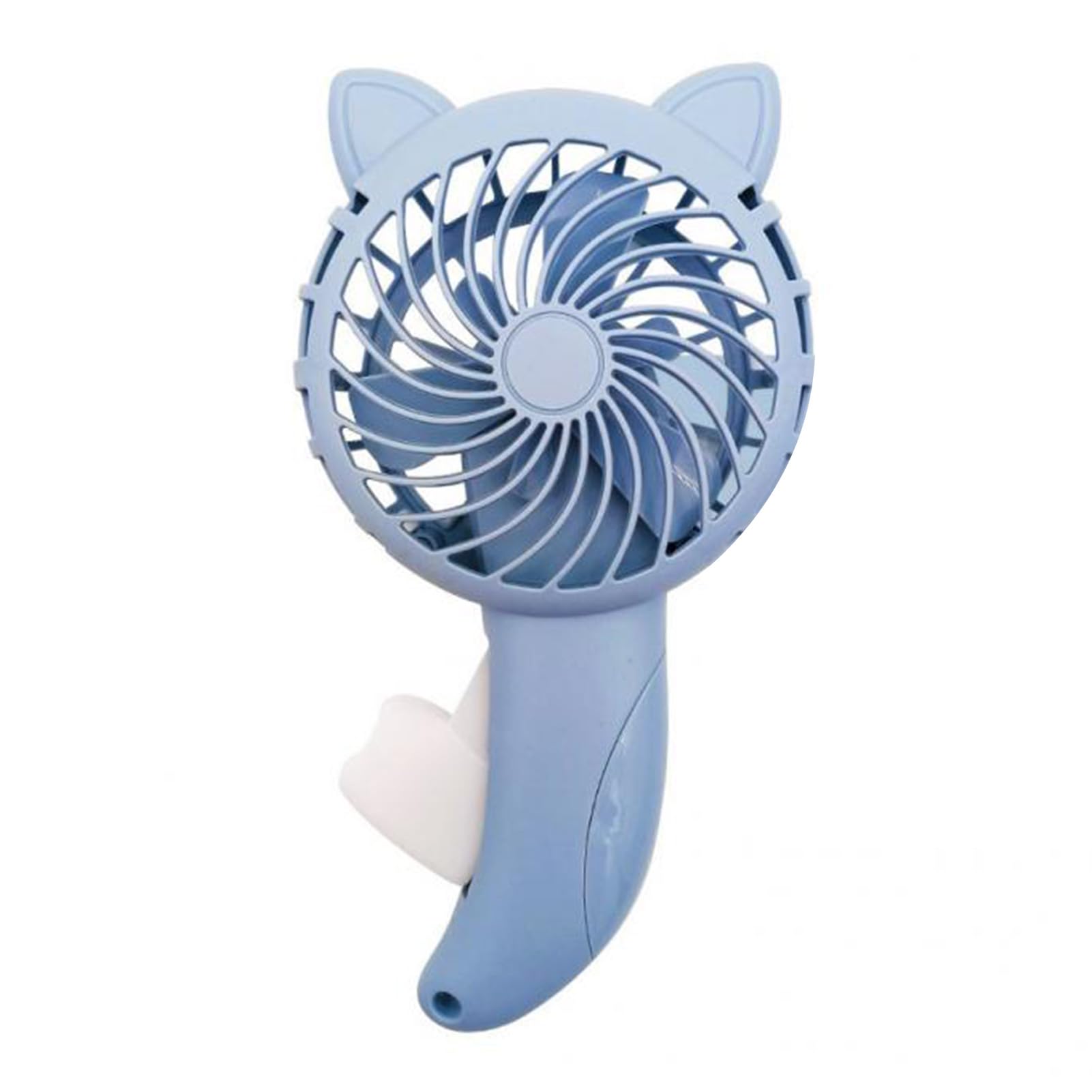 Manual Hand Press Fan with Cute Cat Ears - Portable No Battery Cooling Fan for Travel, Outdoor Activities & Summer Use - Blue Handheld Fan for Kids & Adults
