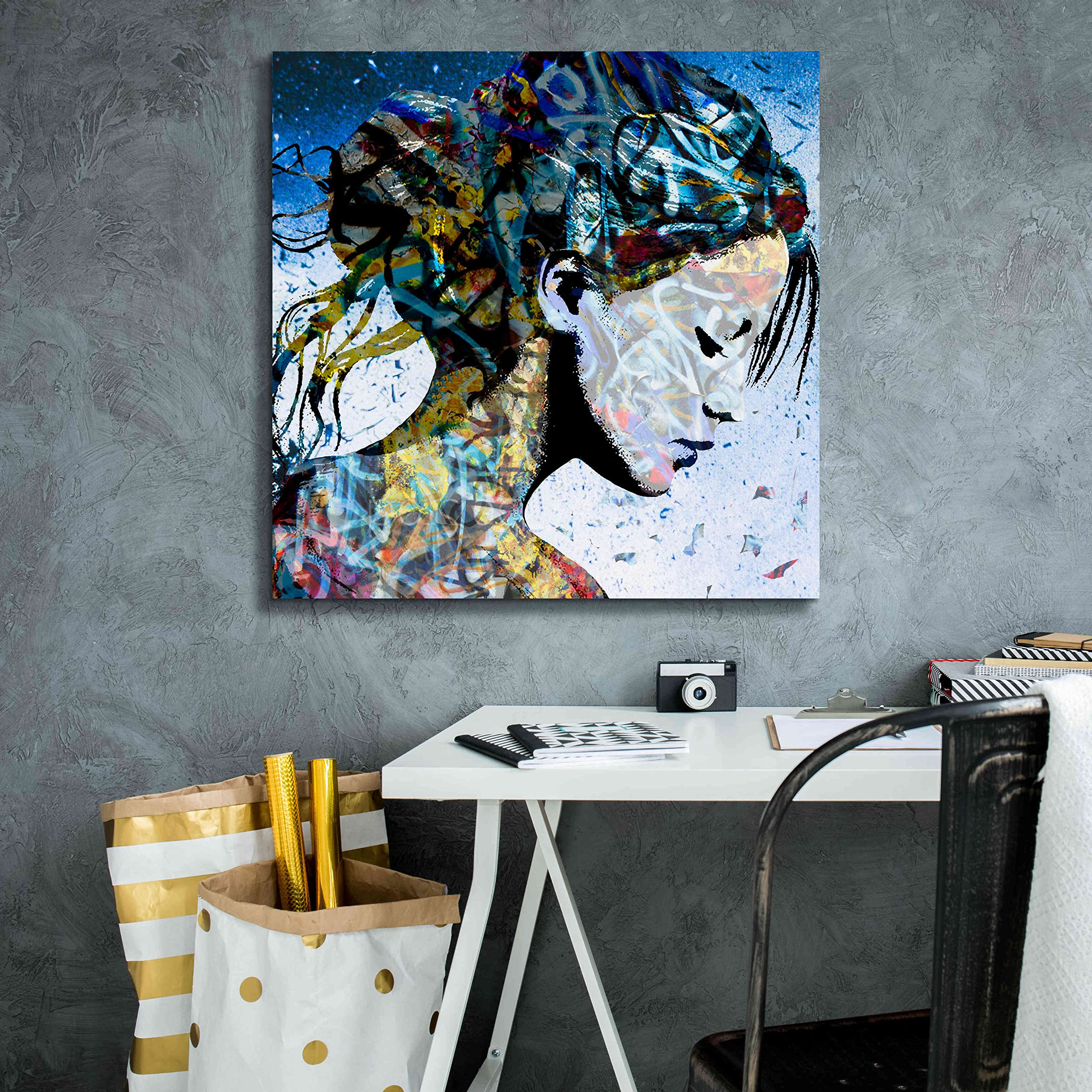 Epic Graffiti 'THE MODEST GIRL' by DB Waterman - 26x26 Inch Modern Wall Art Canvas Print - Perfect for Living Room, Bedroom & Office Decor