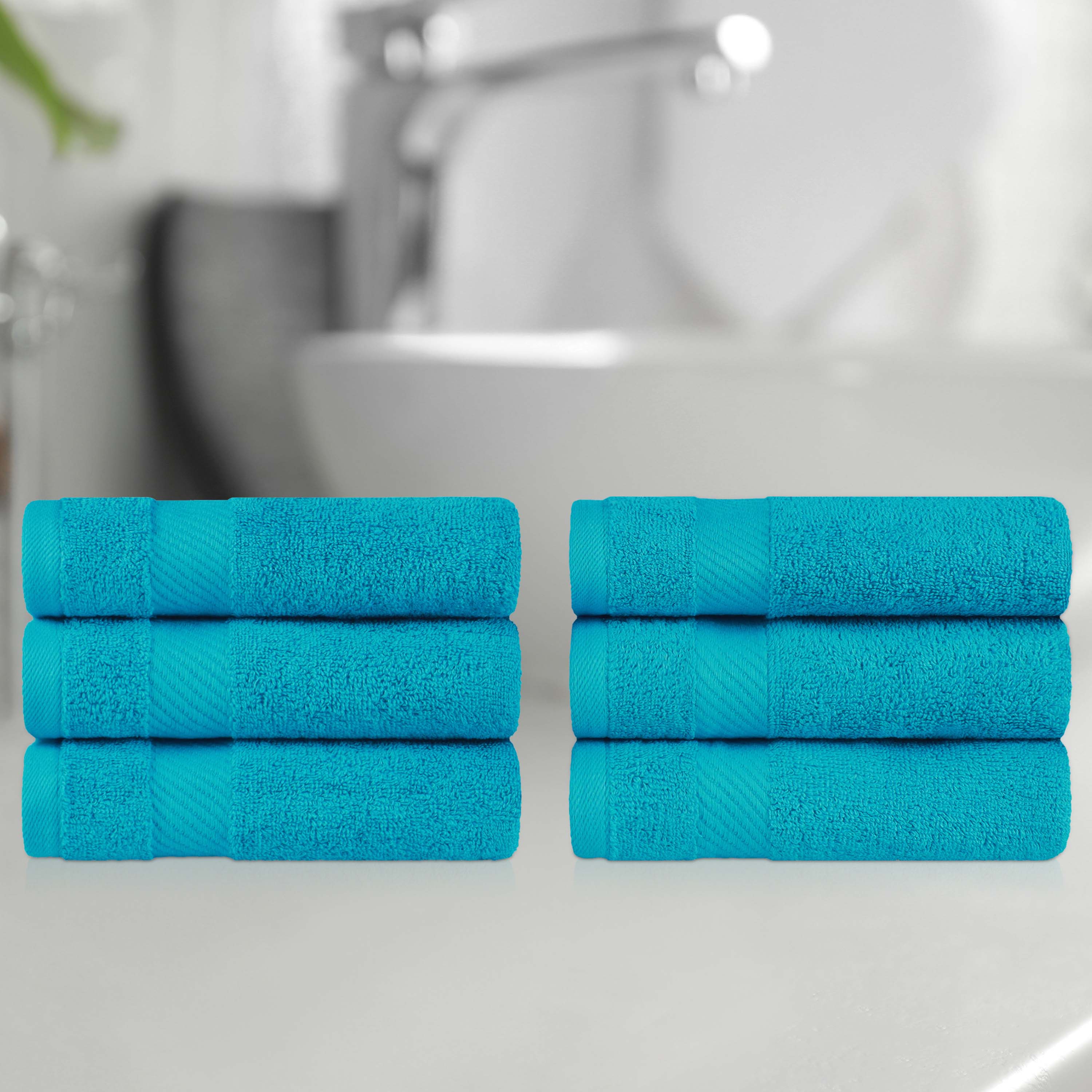 Premium 6-Piece Egyptian Cotton Hand Towel Set with Elegant Dobby Border - Soft & Absorbent for Bathroom, Kitchen, and Guest Use