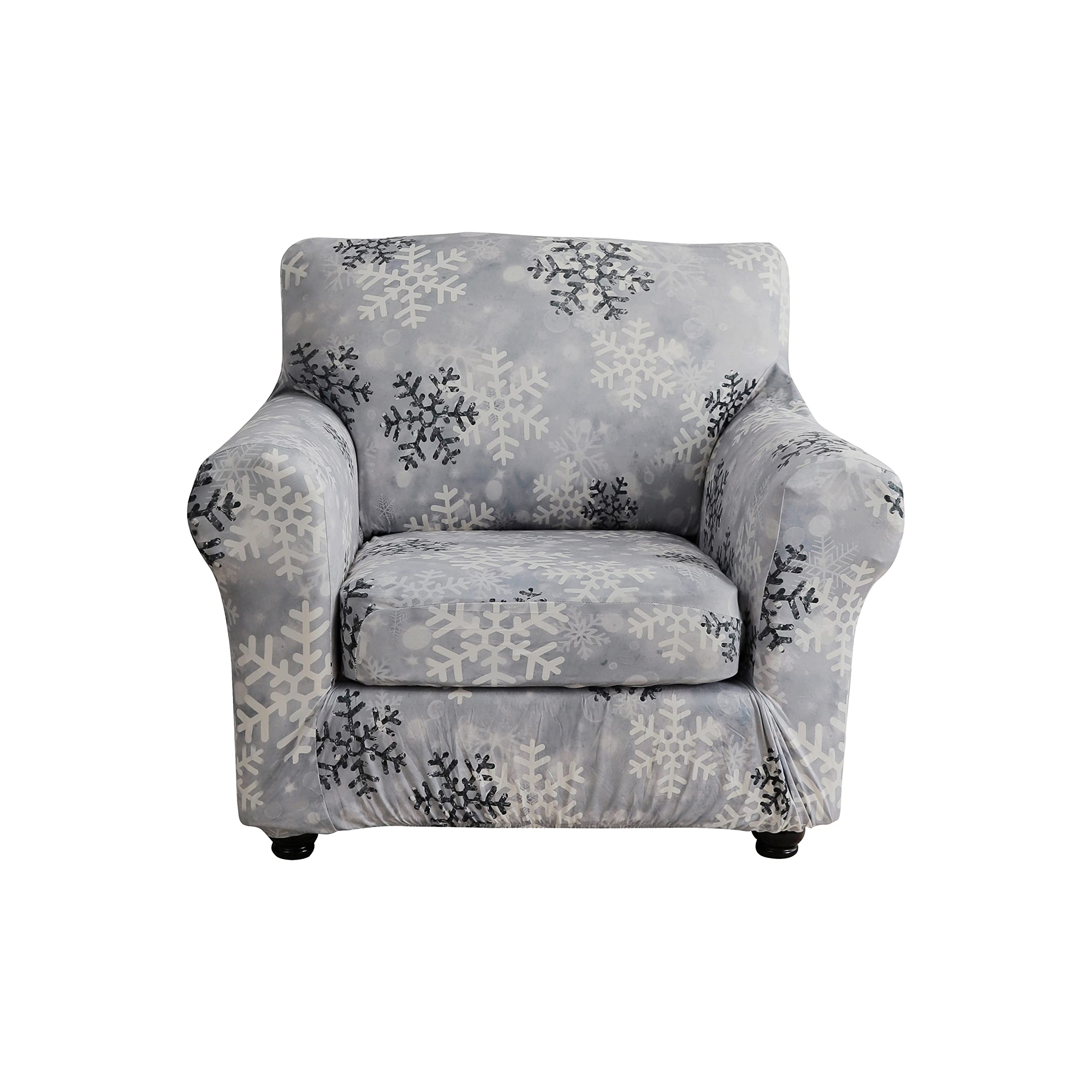 Muuyi Stretch Sofa Covers for Living Room - Christmas Snowflake Design Spandex Slipcovers with Cushion Cover, Soft Washable Furniture Protector for Couches, Chairs & Loveseats - Perfect for Holiday Decor, Home Staging & Pet Protection