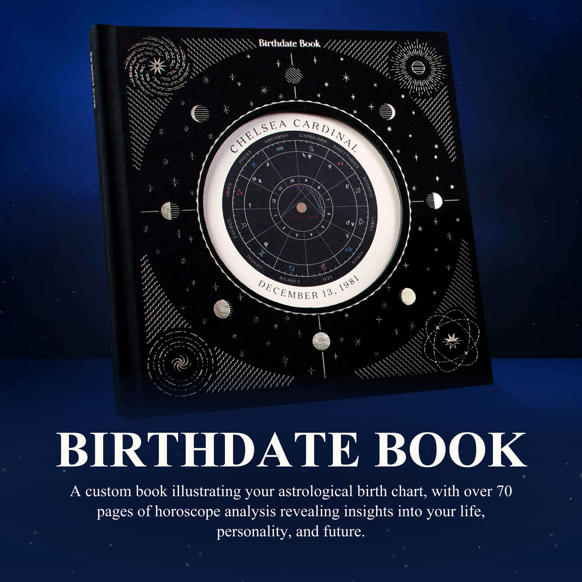 Personalized Astrological Birth Chart Book - Custom Horoscope Readings & Interpretation | Fabric-Bound Hardcover with 70+ Pages | Perfect Gift for Birthdays, Baby Showers & Spiritual Seekers