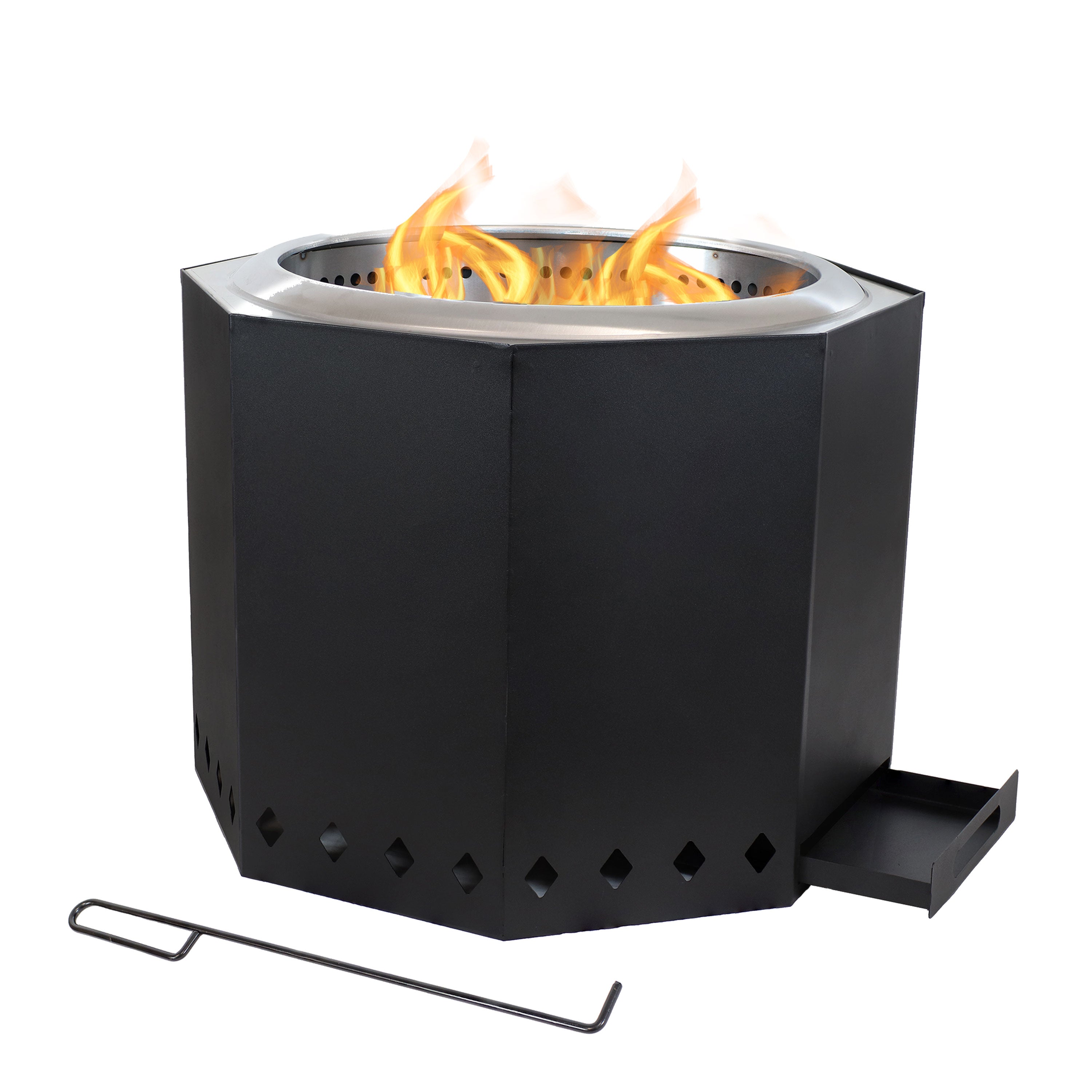 Sunnydaze 21.5 Inch Octagon Wood Burning Fire Pit - Stainless Steel Smokeless Outdoor Fire Pit for Backyard, Patio, Camping & Garden Gatherings