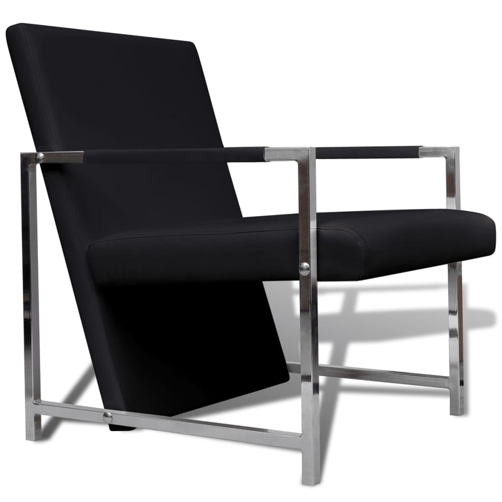 Modern Cube Armchair - Black Faux Leather Upholstered Accent Chair (10.5g) for Living Room, Office, or Lounge