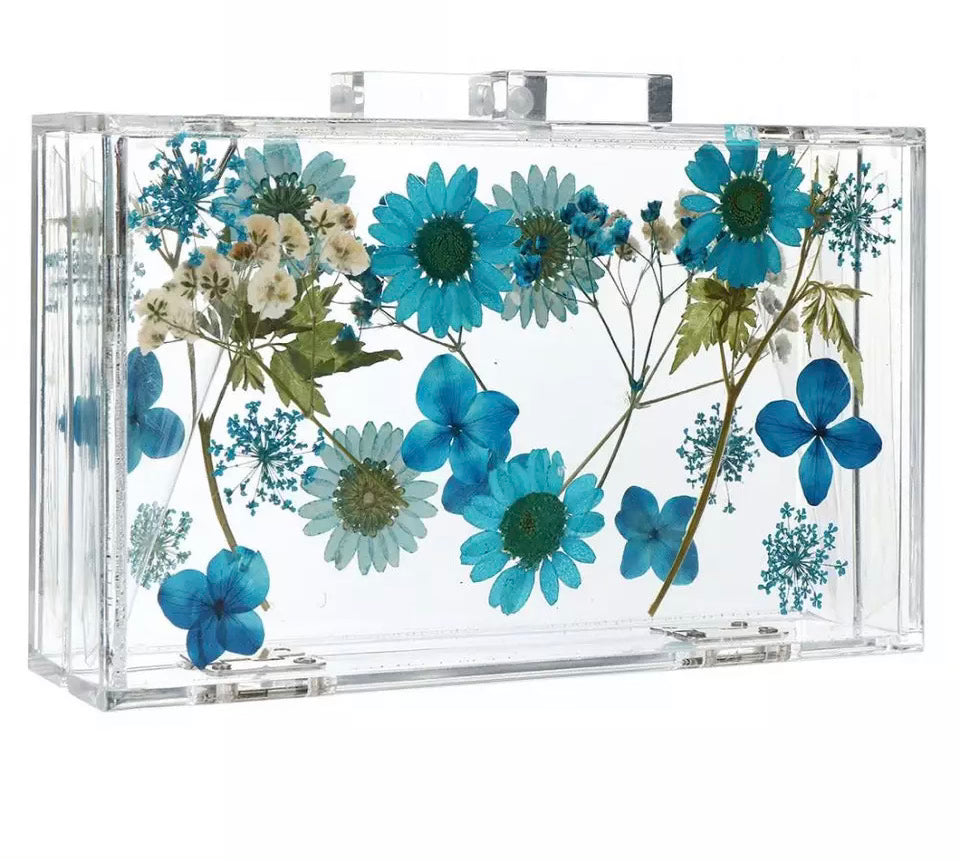 Clear Flower Press Clutch - Elegant Transparent Handbag for Women - Perfect for Weddings, Parties, and Everyday Use