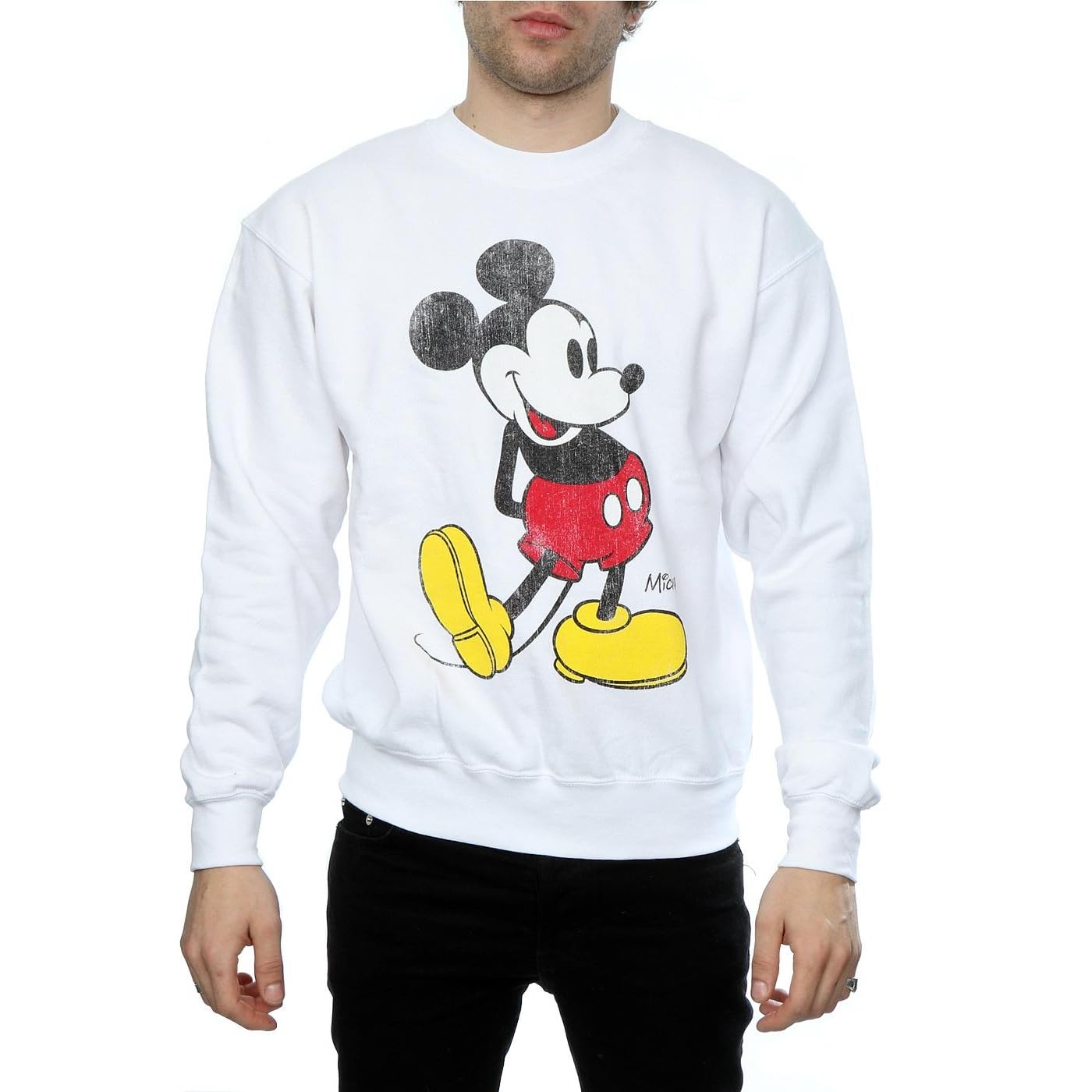 Disney Mickey Mouse Classic Kick Sweatshirt for Men - Medium Size, White | Casual Wear, Lounge Outfit, Gift for Disney Fans