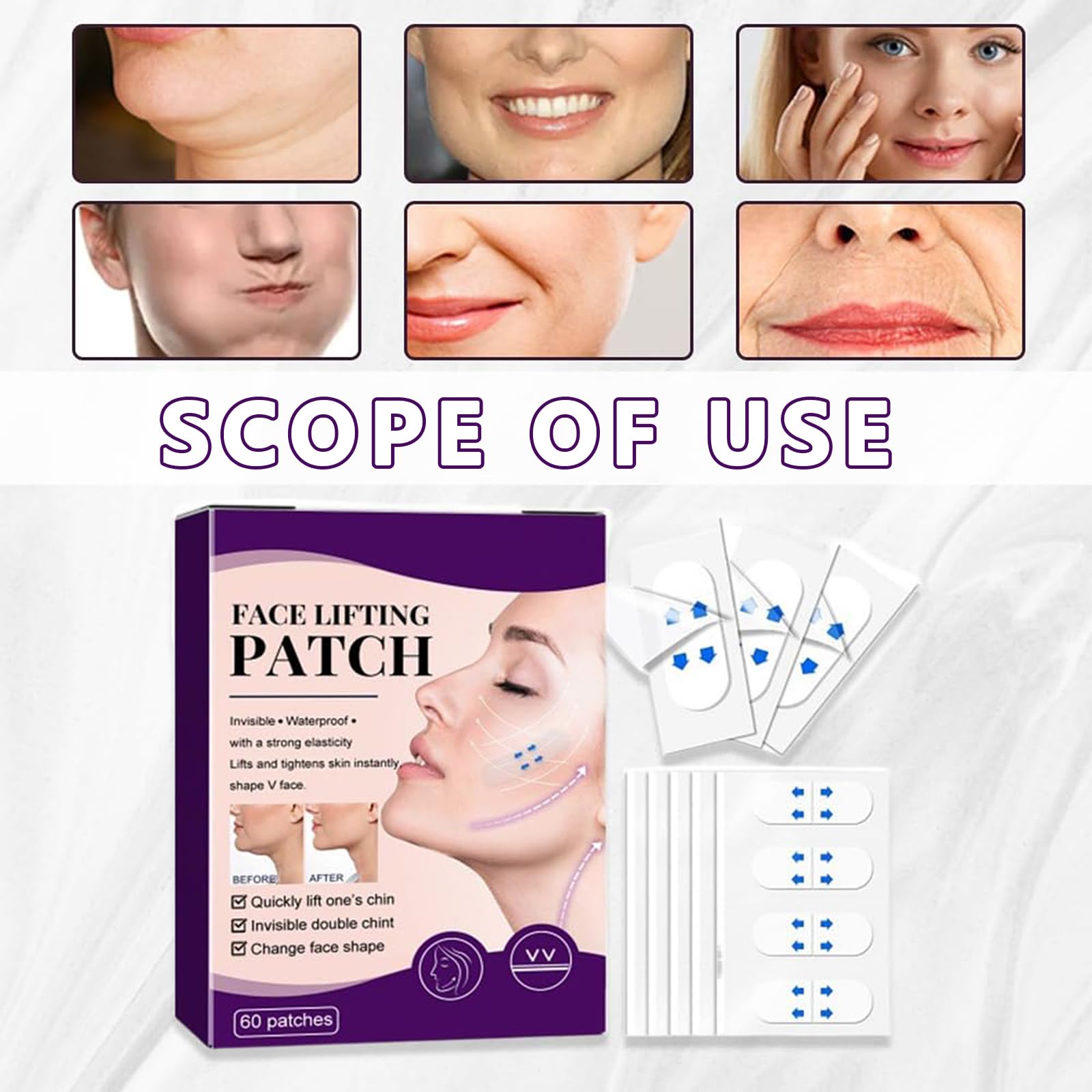 **Invisible Face Lift Tape - Instant Skin Tightening & Double Chin Reduction (60 Pcs) | Reusable Facial Lifting Stickers for Sagging Skin & Neck Firming | Perfect for Makeup, Events & Everyday Use**