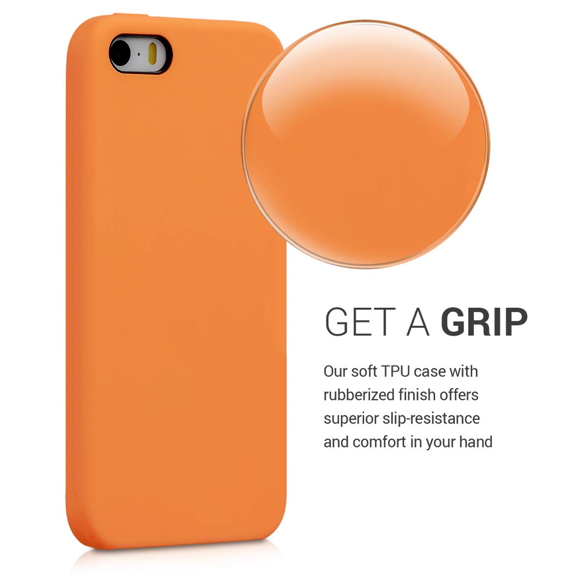 kwmobile TPU Silicone Phone Case for Apple iPhone SE (1st Gen 2016) / iPhone 5 / iPhone 5S - Soft Protective Cover in Fruity Orange - Perfect for Everyday Use, Work & Travel