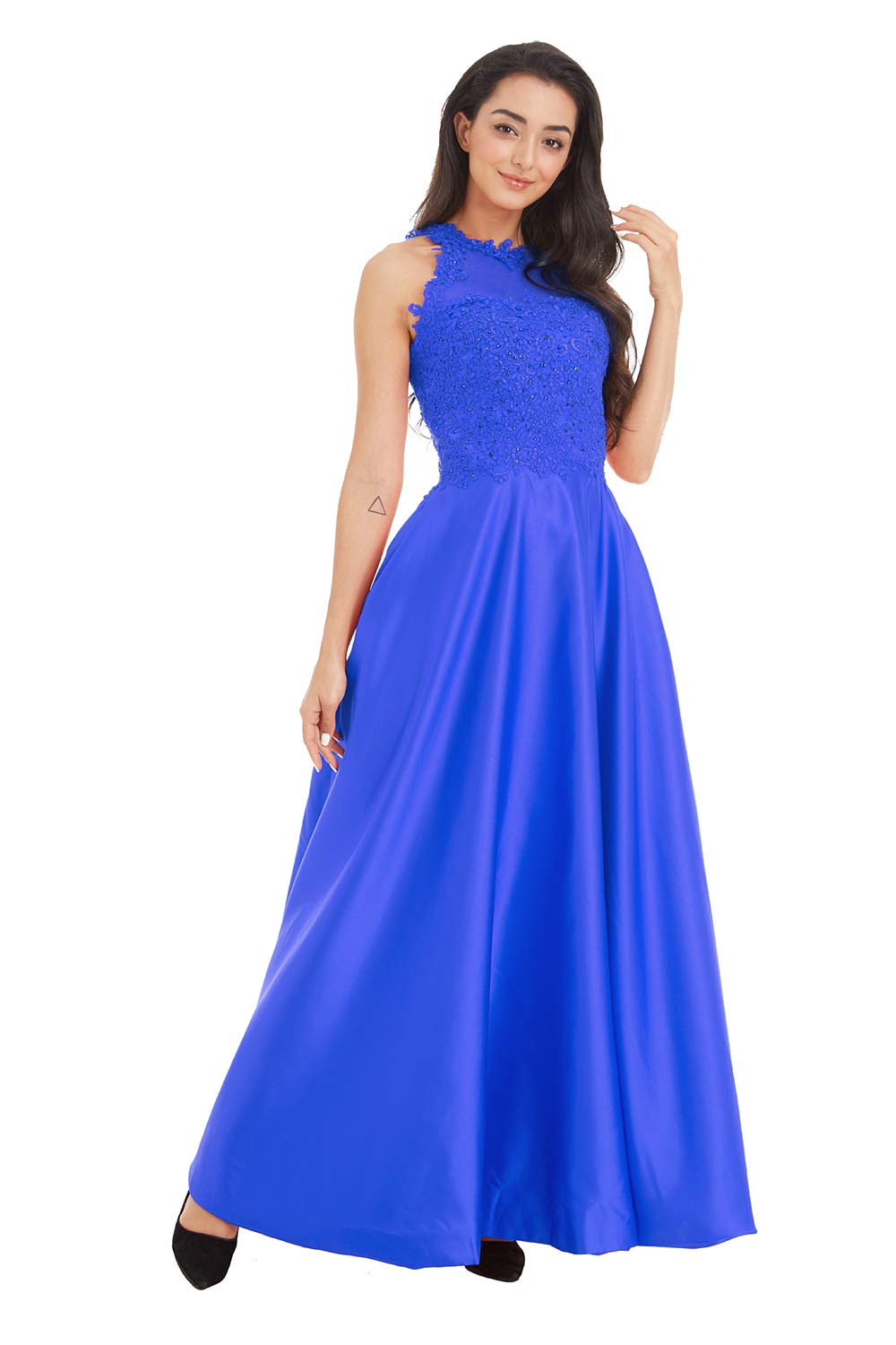 Ailidaw Women's Junior Halter Prom Dresses - Satin Ball Gowns with Beaded Applique & Pockets - Long Formal Evening Party Gowns for Homecoming, Prom Night & Special Occasions