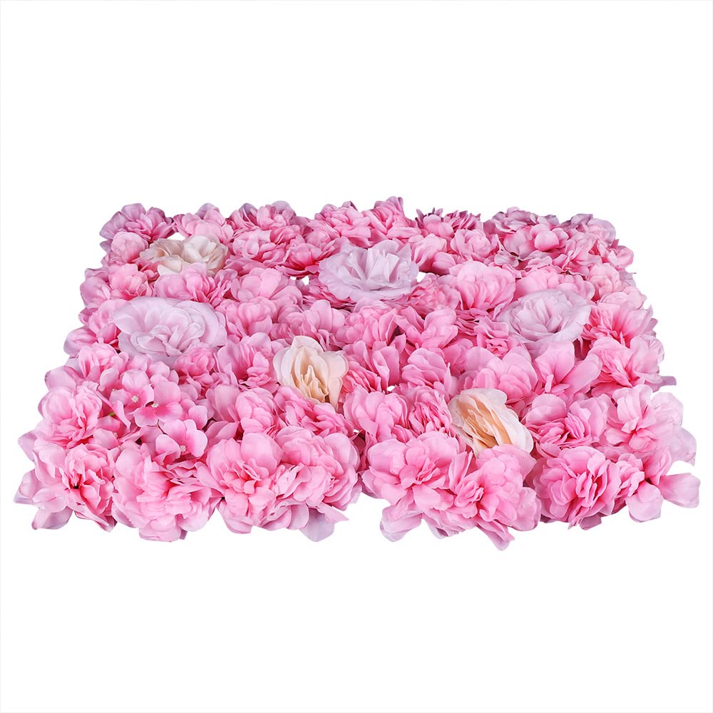 12Pcs Artificial Silk Rose Flower Wall Panels - Fake Hydrangea & Rose Floral Decor for DIY Wedding Backdrop, Banquet Party Decoration (Pink Dahlia, Champagne, Pink Rose) - Perfect for Home Decor, Bridal Showers & Event Wall Panels