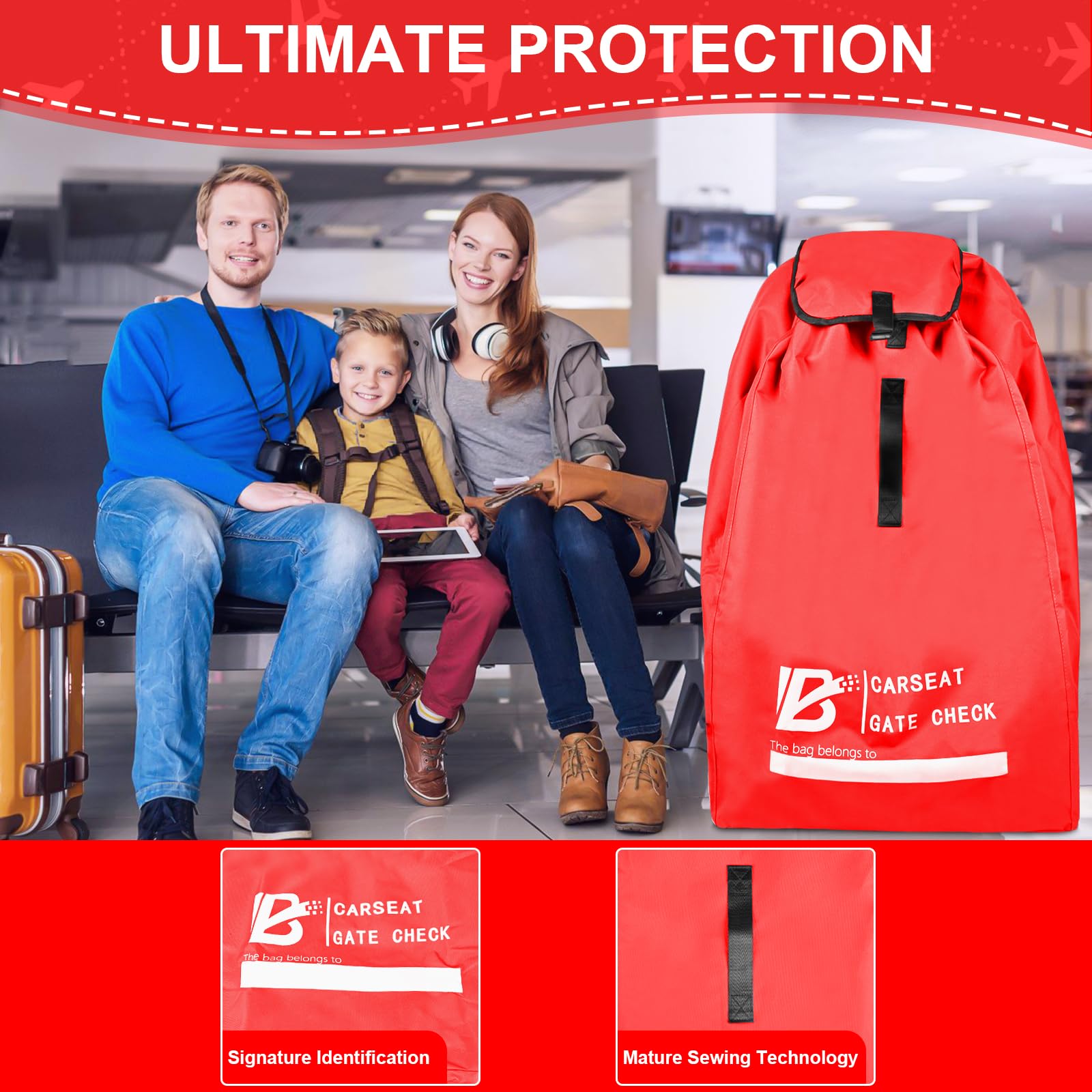 Best Car Seat Travel Bag for Airplane - Adjustable Padded Shoulder Straps, Heavy Duty Durable Material, Fits Convertible Car Seats, Infant Carriers & Booster Seats - Perfect for Baby Travel & Airplane Protection