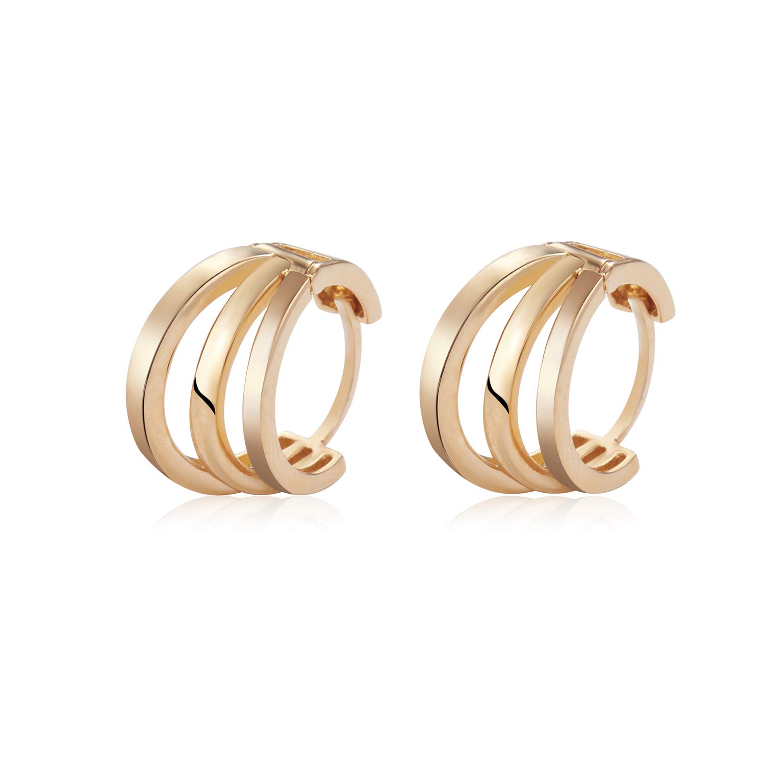 S.Leaf 14K Gold Plated Hoop Earrings for Women - Sterling Silver Huggie Hoops, Layered Hoop Earrings for Everyday Wear & Special Occasions