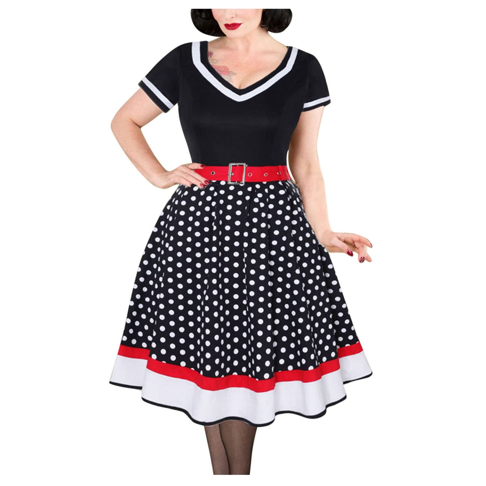 Women's Long Nightgown V-Neck Sleep Dress - Vintage Dot Printed A-Line Short Nightie for Holiday & Special Occasions - Elegant Sleepwear for Romantic Evenings and Comfortable Bedtime