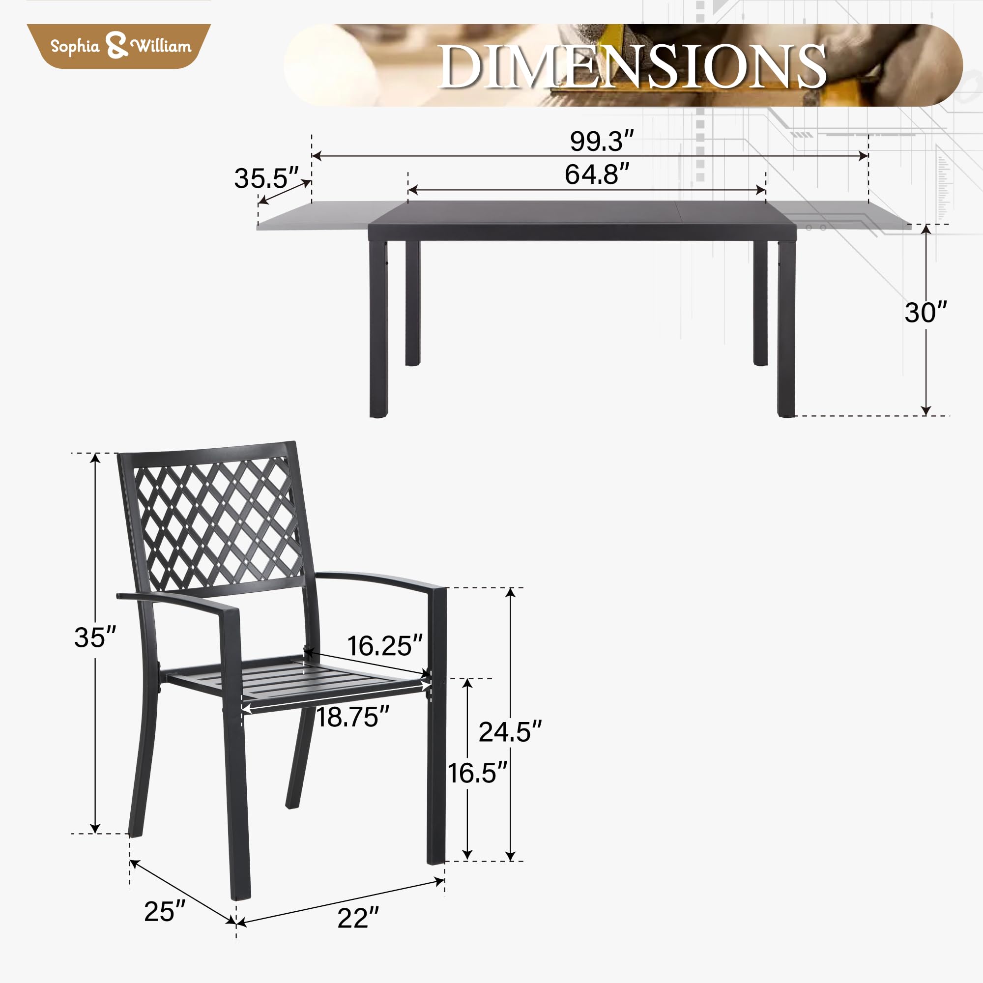 Sophia & William 9-Piece Outdoor Dining Set - Expandable 99
