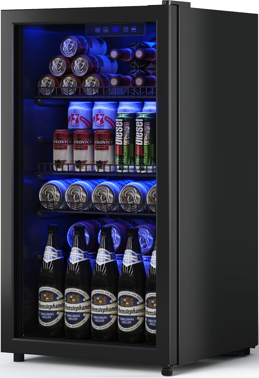 3.2 Cu.Ft Beverage Cooler Refrigerator with Glass Door - Mini Fridge for Wine, Beer & Drinks - Adjustable Shelves & Digital Temperature Display - Holds 26 Bottles or 128 Cans - Perfect for Home Bar, Office, Dorm Room & Entertaining