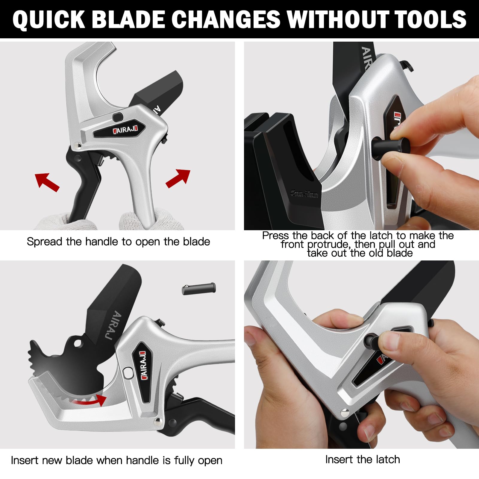 Heavy Duty AIRAJ Ratchet PVC Pipe Cutter - Cuts up to 3 Inches Plastic Pipes, PEX & PVC with One-Click Blade Replacement - Includes Extra Spare Blade - Ideal for Plumbing, HVAC & DIY Home Improvement Projects