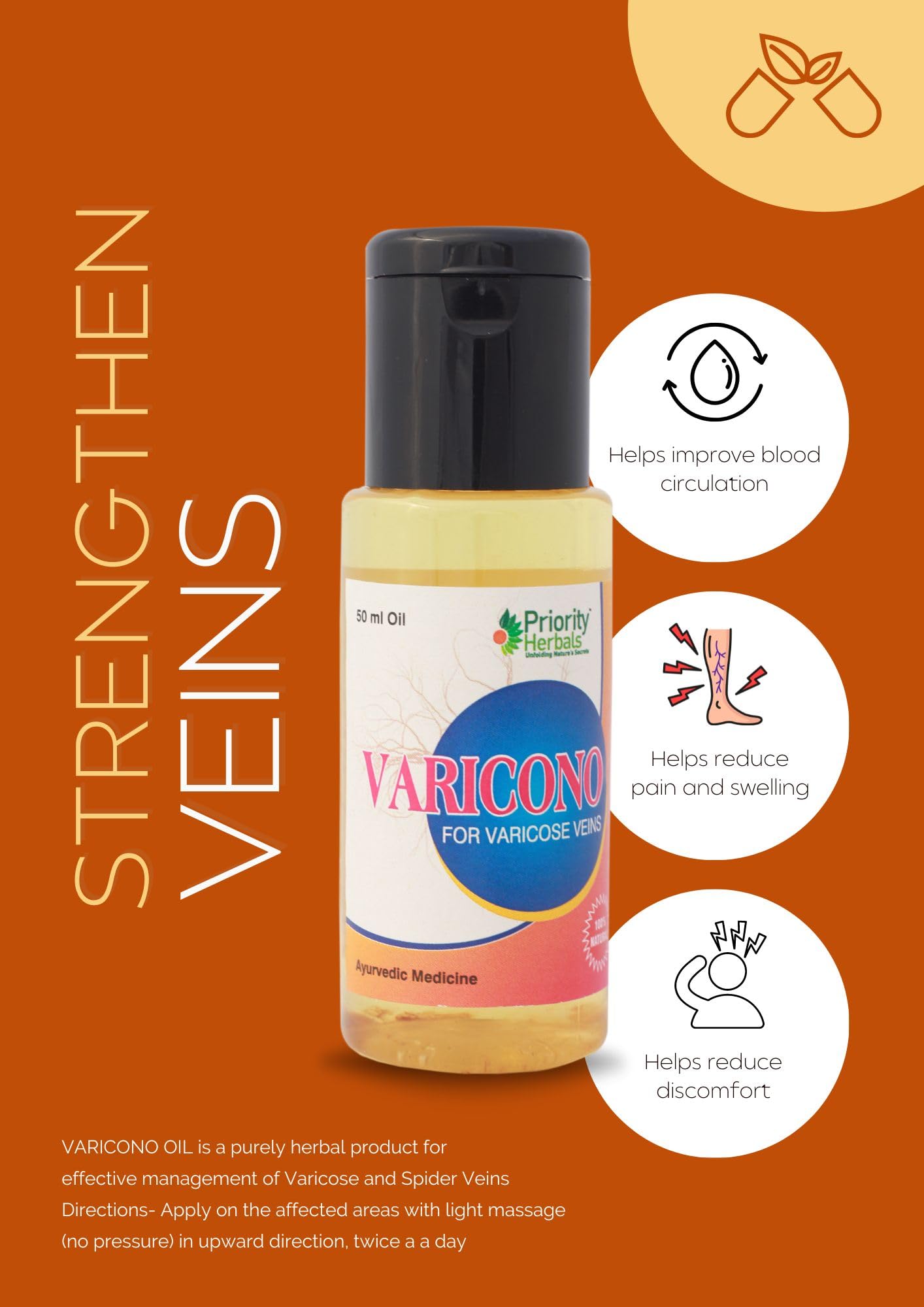 Priority Herbals Varicono Oil - 100% Pure Natural Essential Oil for Aromatherapy, Massage & Relaxation | Perfect for Diffusers, Skincare & Stress Relief