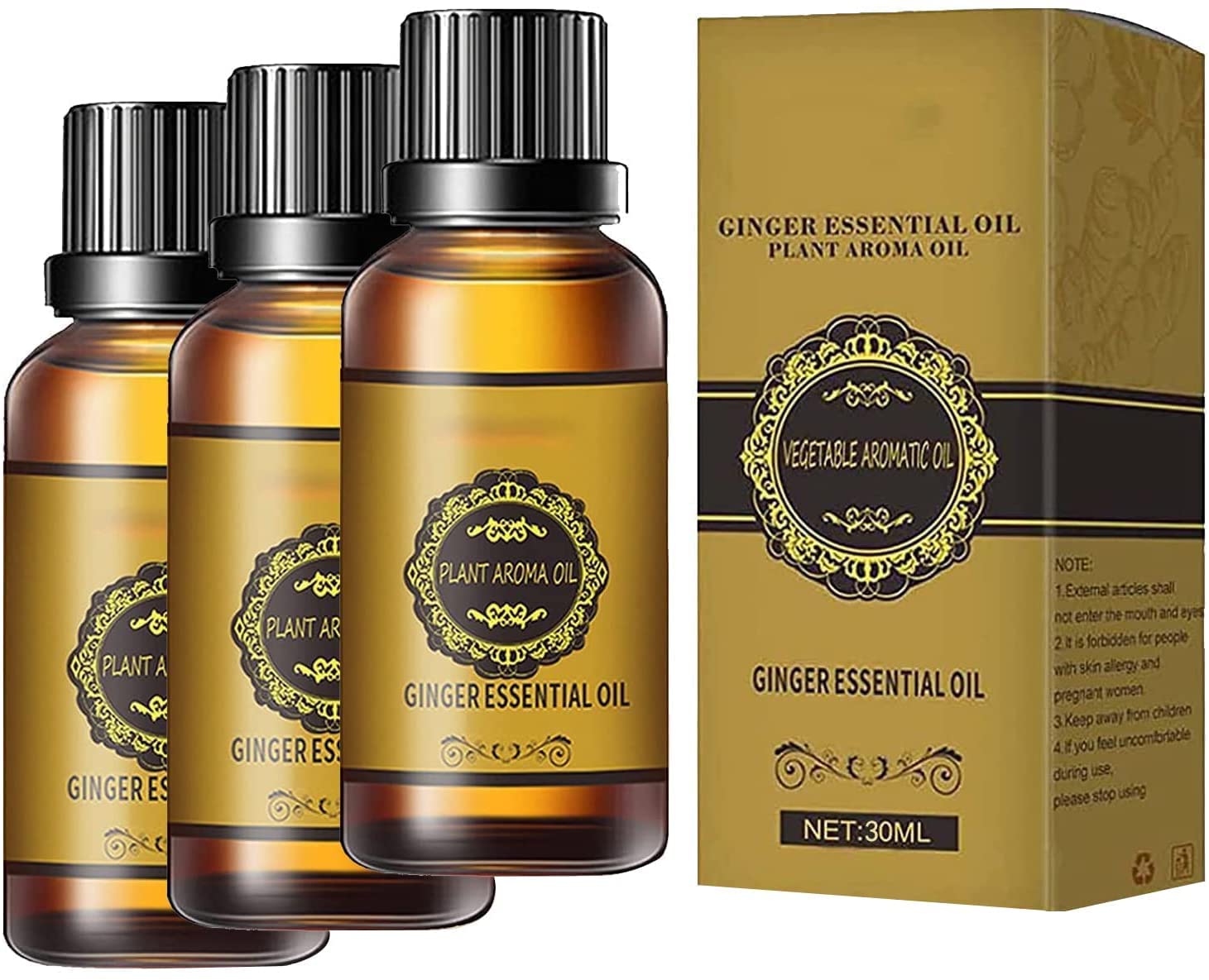 3PCS 30ml/Bottle Natural Belly Drainage Ginger Essential Oil - Herbal Relaxing Massage Oil for Weight Loss, Detox & Stress Relief - Perfect for Aromatherapy, Spa & Home Wellness