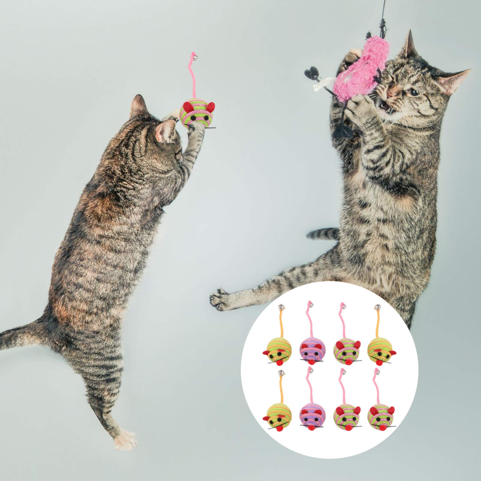 8pcs Interactive Cat & Dog Teaser Toy Set - Nylon Mouse Ball for Puppy Kitten Playtime - Perfect for Indoor Pet Exercise and Bonding Fun