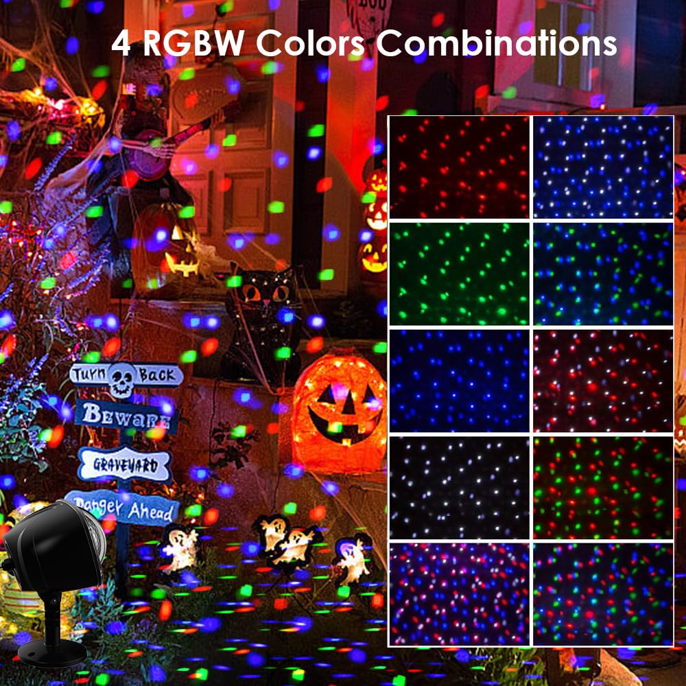 RGBW Outdoor Christmas Snowfall Projector Lights with Remote Control - Rotating Falling Snow Effect for Yard, Garden, House Decor - Perfect for Halloween, Christmas, and Winter Landscape Lighting