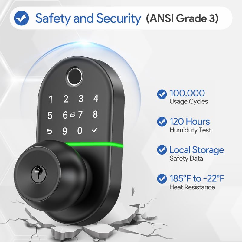 Smart Keyless Entry Door Knob - NICE DIGI Keypad Digital Lock with Fingerprint & Biometric Security | Easy DIY Installation for Home, Office & Rental Properties | Secure Front Door Access Solution