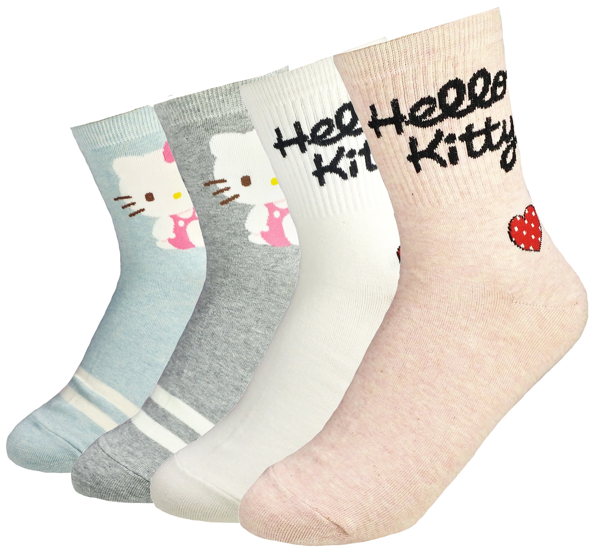 JJMax Women's Hello Kitty Cotton Blend Socks Set - 3 Pairs Cute Cartoon Ankle Socks for Casual Wear, Gift Giving & Kawaii Fashion