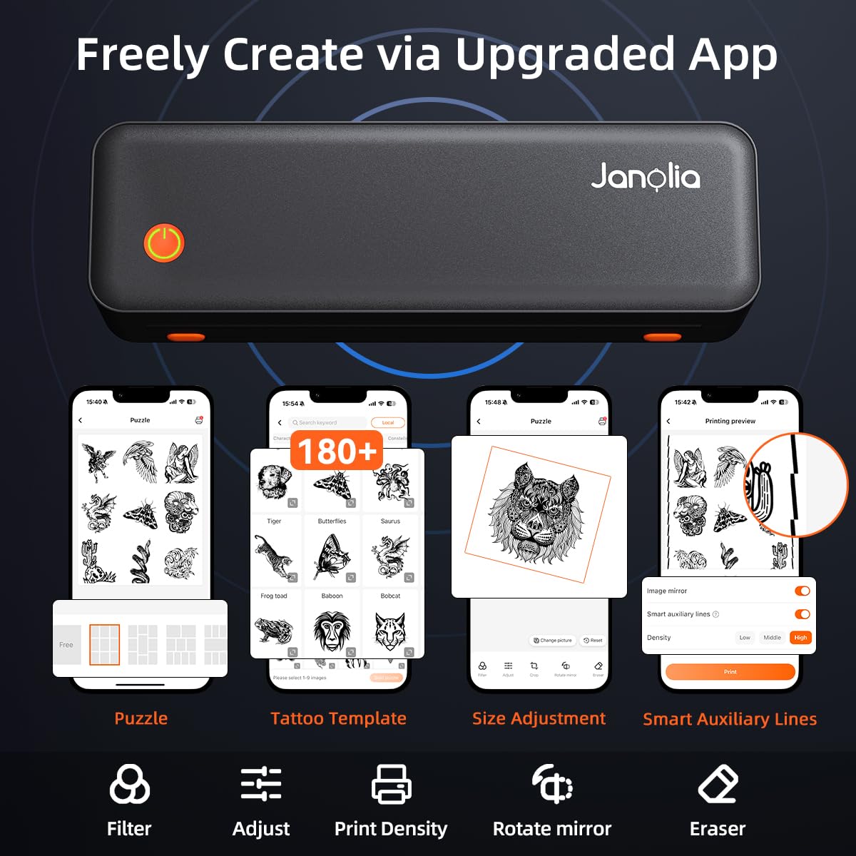 Janolia Wireless Tattoo Stencil Printer - Portable Thermal Printer for Tattoo Artists | 2.24