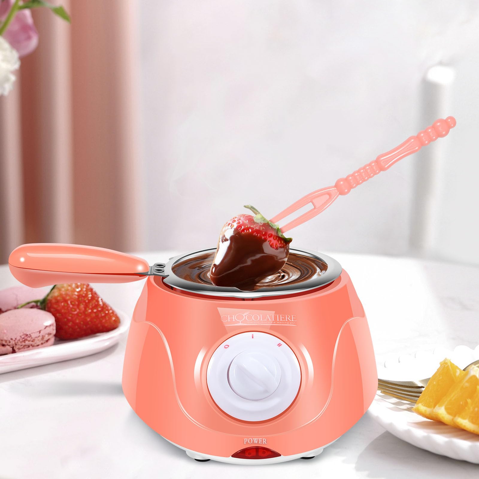 Electric Chocolate Melting Pot 250ml - 2-Speed Adjustable Temperature Chocolate Warmer & Fondue Maker for Candy, Cheese, Butter - Perfect for Home Baking, Parties & Dessert Making (Pink)