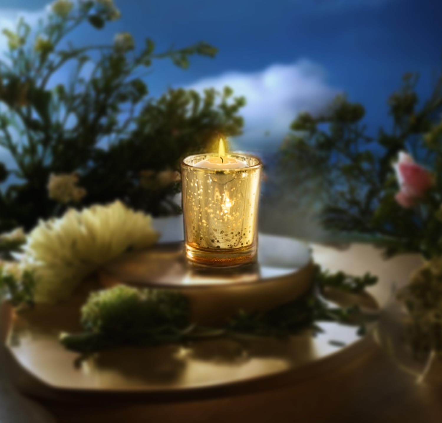 12-Pack Mercury Glass Votive Candle Holders - Gold Vintage-Style Wedding & Party Decor with Weighted Speckled Base - Perfect for Centerpieces, Romantic Dinners, Holiday Tablescapes