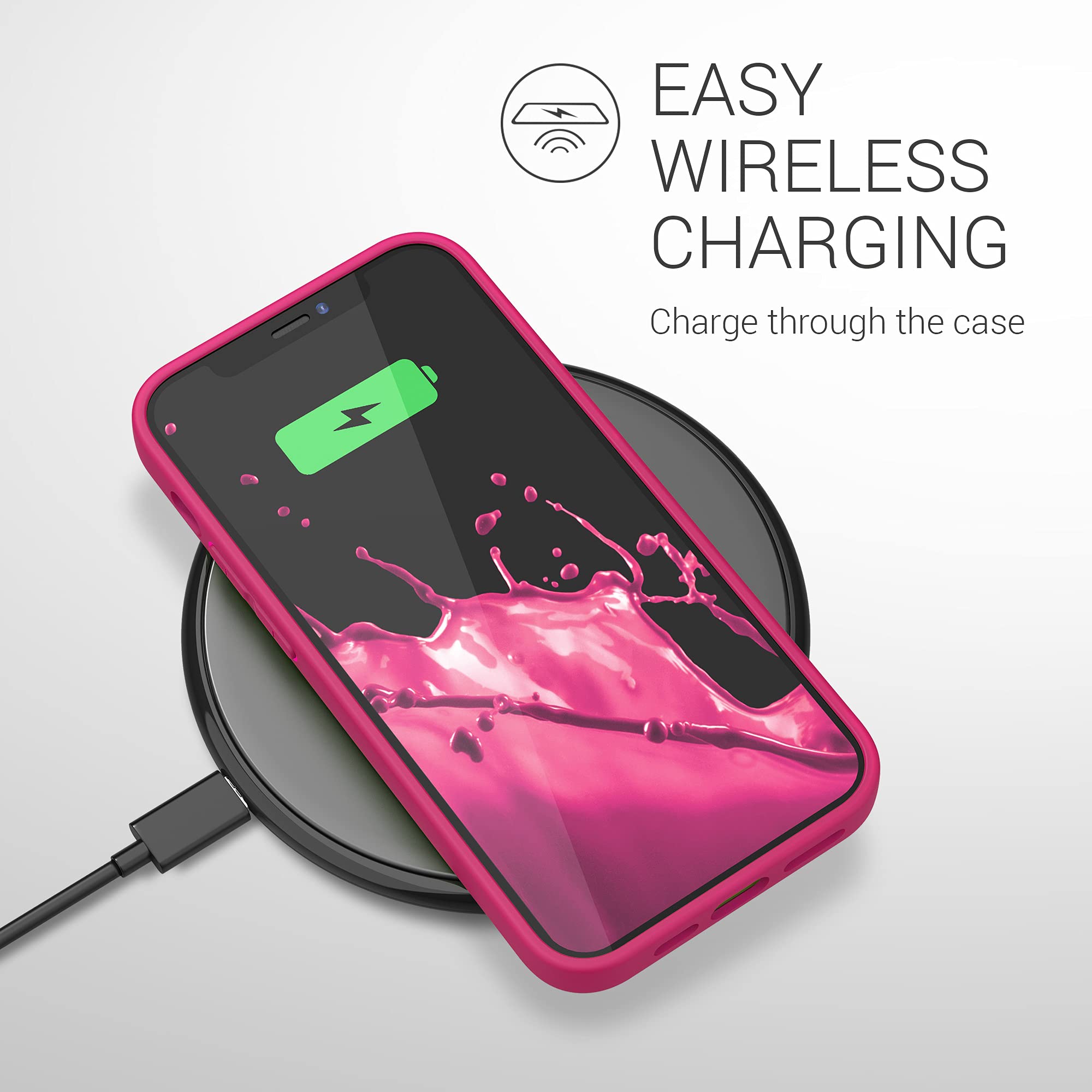 kwmobile Soft Slim Protective TPU Silicone Case for Apple iPhone 12/12 Pro - Shockproof & Scratch Resistant Cover in Neon Pink - Perfect for Everyday Use, Work, and Travel