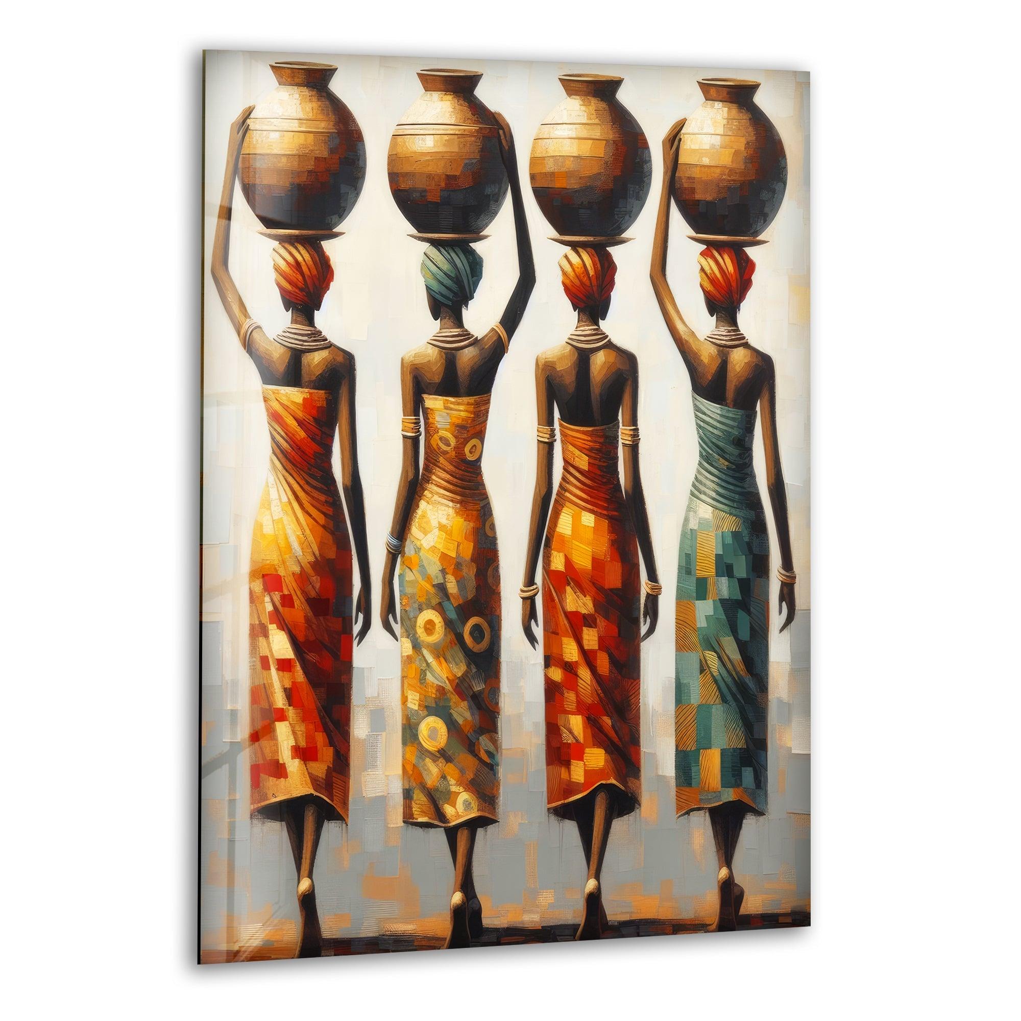 African Women Glass Wall Art - Handmade Elegant Home Decor for Living Room, Bedroom & Office - Perfect for Boho, Modern & Ethnic Interior Design Styles