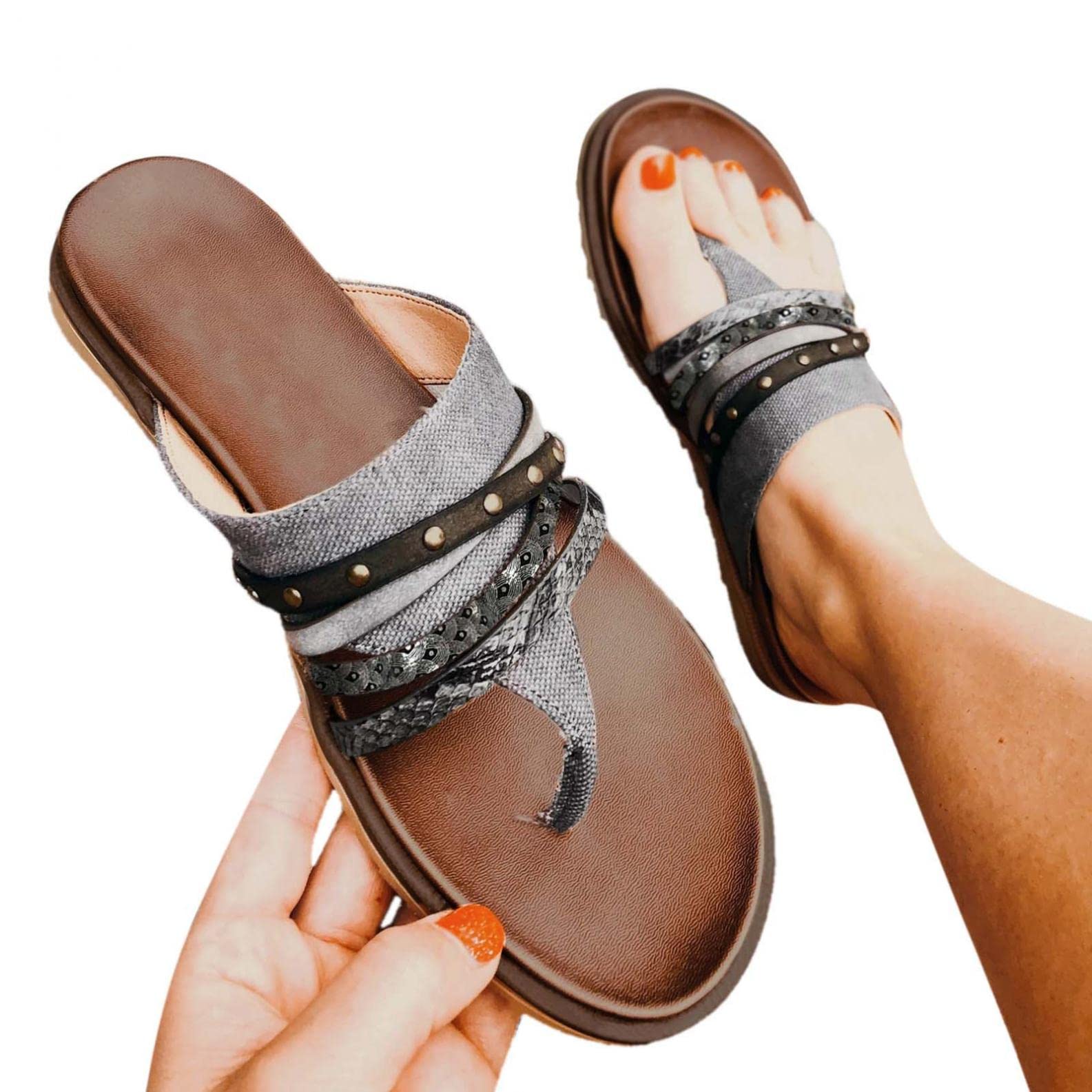 Women's Thong Sandals - Trendy Vintage Slide Sandals for Summer | Open Toe Slip-On Dressy Sandals for Outdoor Wear, Beach, Pool & Casual Outings
