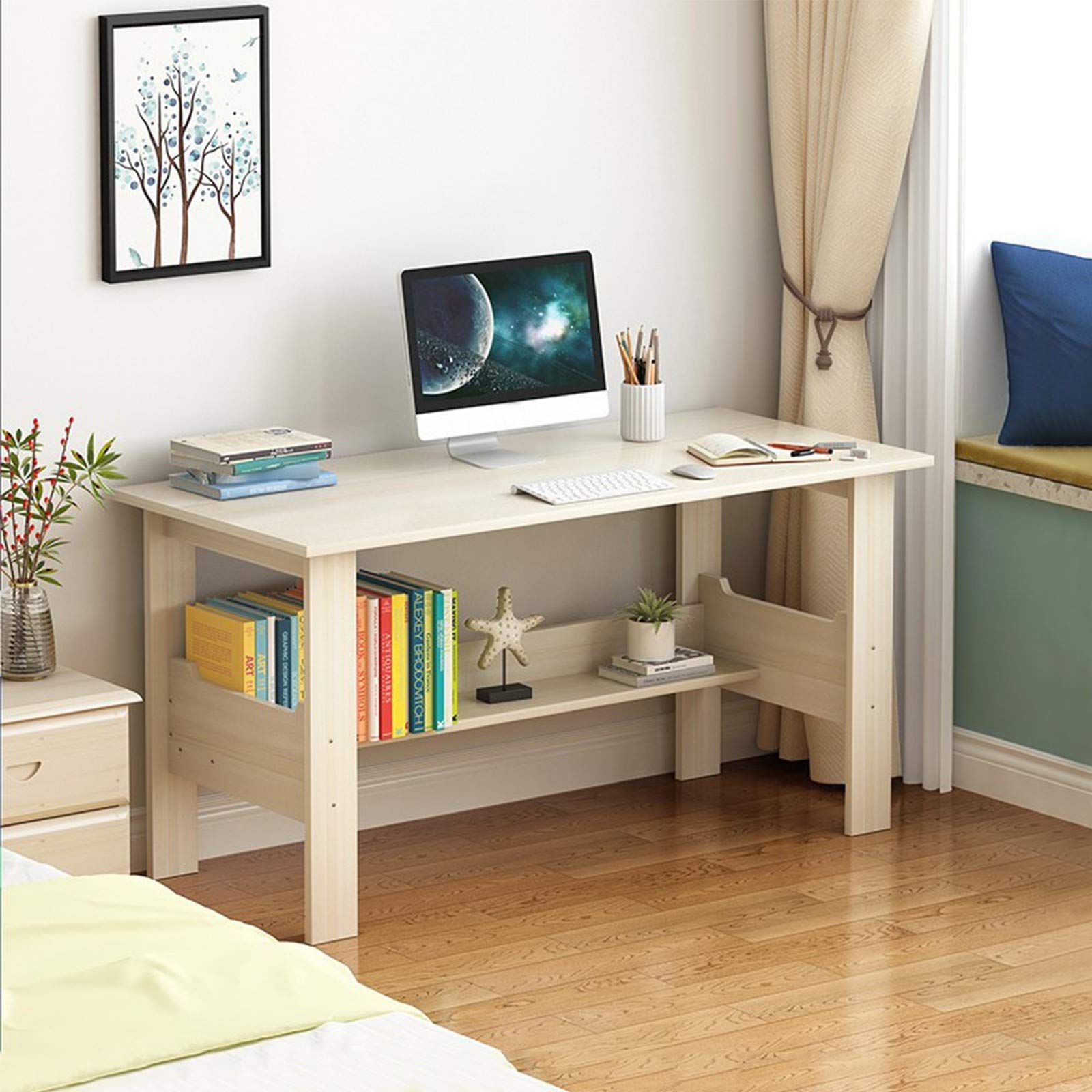 Modern Computer Desk with Shelf - Wide Home Office Desk for Laptop, PC, Writing & Gaming | Study & Workstation for Living Room, Dining Room & Home Office | Perfect for Men & Women | Ideal for Remote Work, Online Classes & Small Spaces