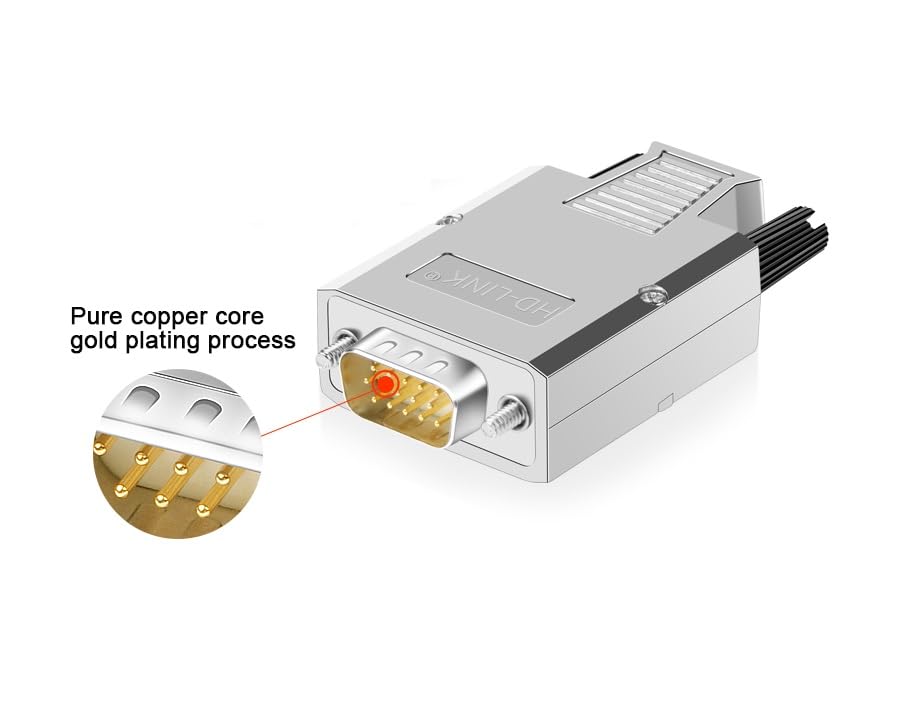 High Density DB15 Male VGA 3 Row Solderless Shielded Metal Hood Connector - RS232 D-Sub Serial Adapter for Computer Monitors, Projectors & Industrial Equipment