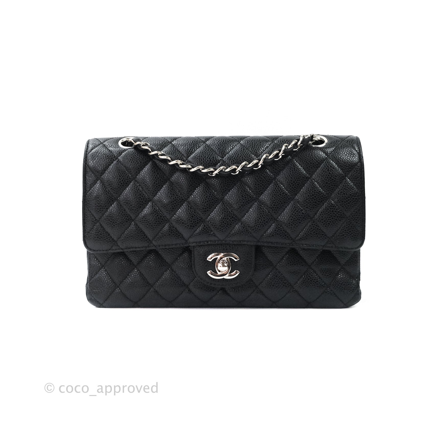 Chanel Classic M/L Medium Double Flap Bag Black Caviar Leather with Silver Hardware - Luxury Designer Handbag for Women, Perfect for Work, Evening Events & Special Occasions