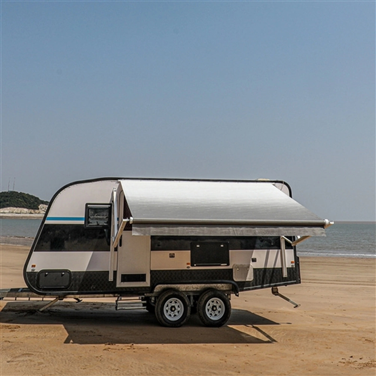Aleko 15x8 Feet Motorized Retractable RV Awning - Grey - Perfect for Outdoor Camping, Travel & Patio Shade