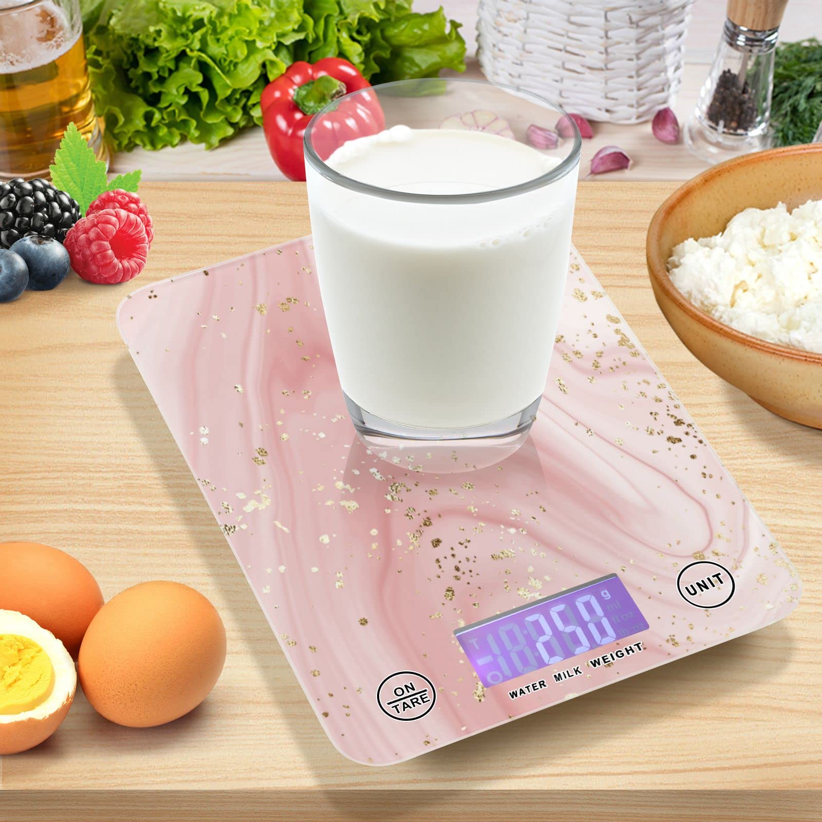 MNSRUU Digital Kitchen Scale - Rose Pink Gold Marble Food Scale for Baking, Cooking & Weight Loss | Precise Measurements in Ounces & Grams | Perfect for Meal Prep, Portion Control & Healthy Eating