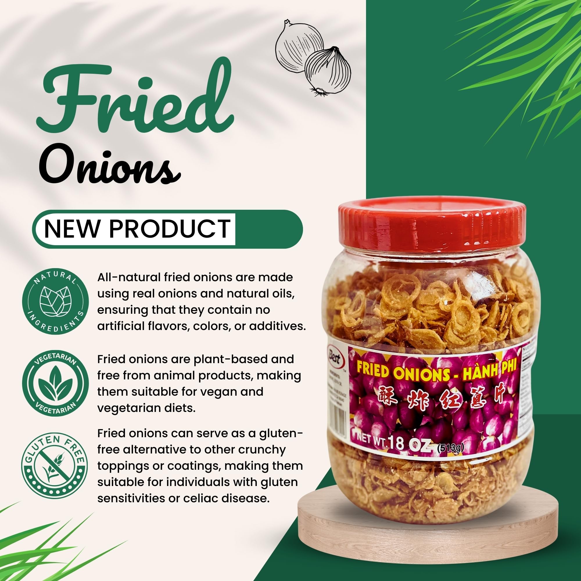 Best Crispy Fried Onions 18oz (513g) - Perfect Topping for Salads, Burgers, Casseroles & More | Gluten-Free & Vegan Friendly
