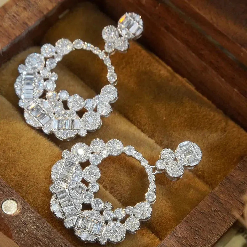 18K White Gold Diamond Earrings for Women - 1.92 Carat Natural Diamonds, Full Drilling Shiny Stud Earrings - Perfect for Engagement, Wedding, Anniversary & Special Occasions