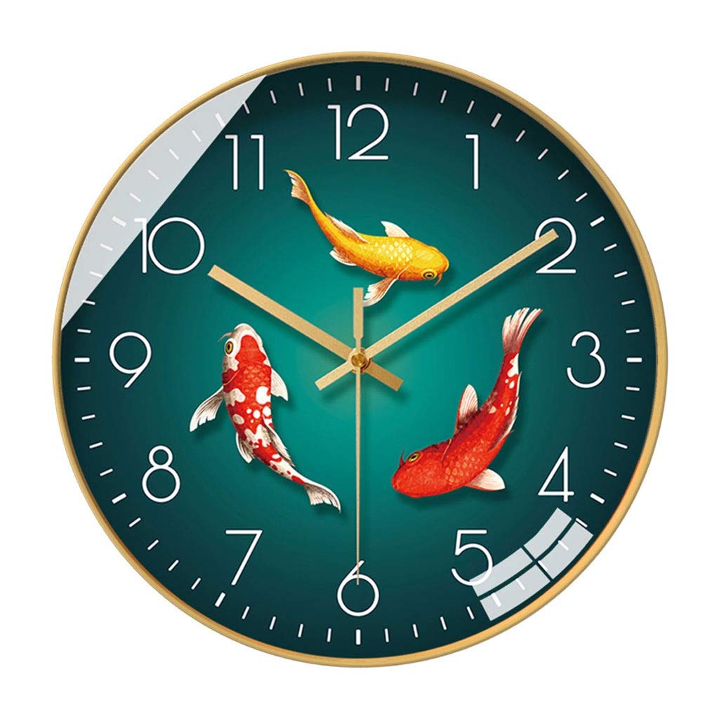 TOMYEUS 14 Inch Modern Round Wall Clock - Silent Non-Ticking, Nine Fish Design, Home & Office Decor, Free Punch Included (Color: B) - Perfect for Living Room, Bedroom, Kitchen & Office Spaces