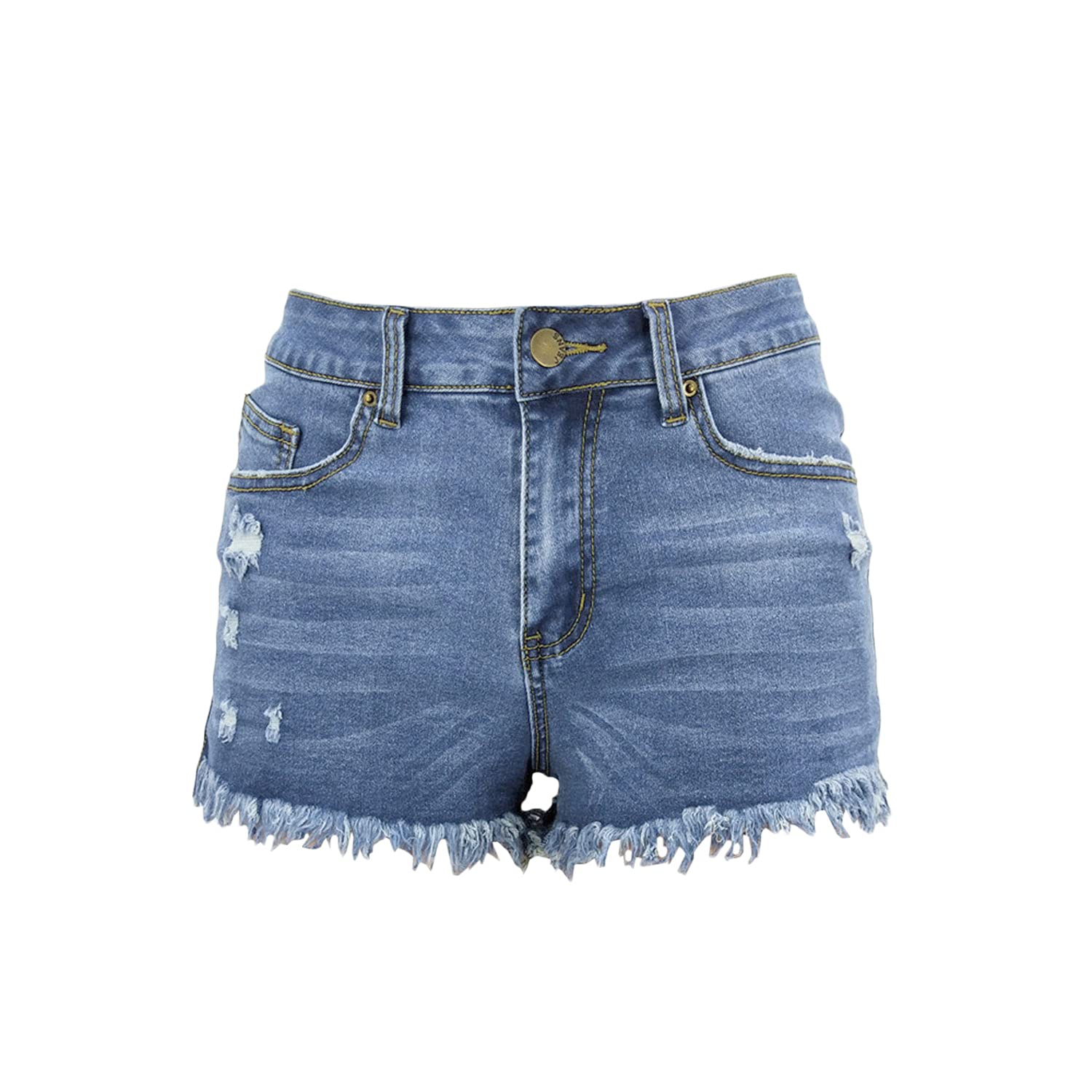 Women's Fringed Ripped Denim Shorts with Cat Whiskers Design - Raw Hem Washed Buttoned Jean Shorts for Summer (Blue, XX-Large) | Casual Outfit, Beach Wear, Street Style Fashion
