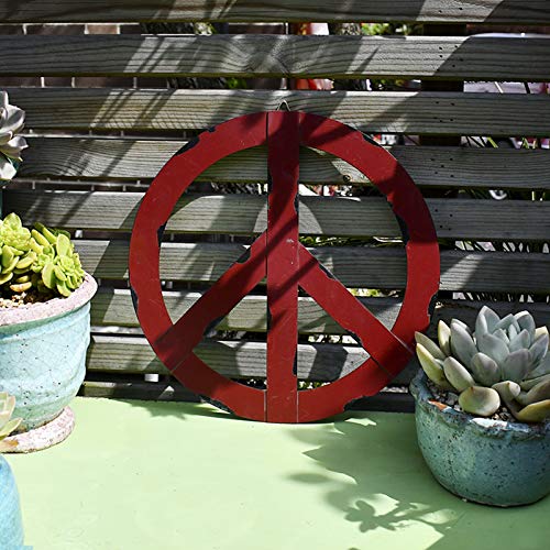 Rustic Metal Peace Sign Wall Decor - 12in, Red for Home & Outdoor